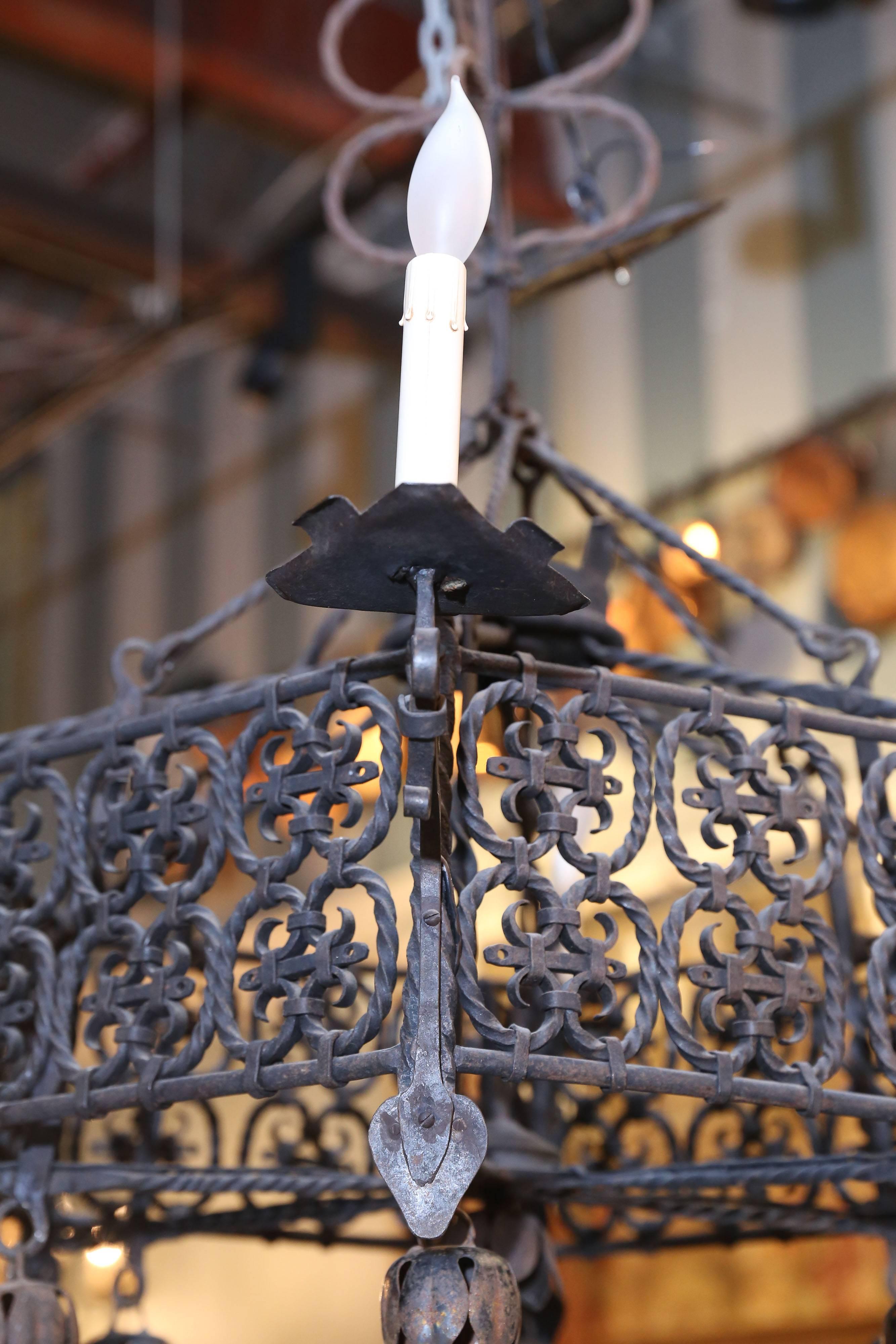 Forged 19th Century Spanish Wrought Iron Chandelier For Sale