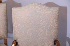 Set of Eight French Louis XIV-Style Walnut Dining Chairs Upholstered in Fortuny