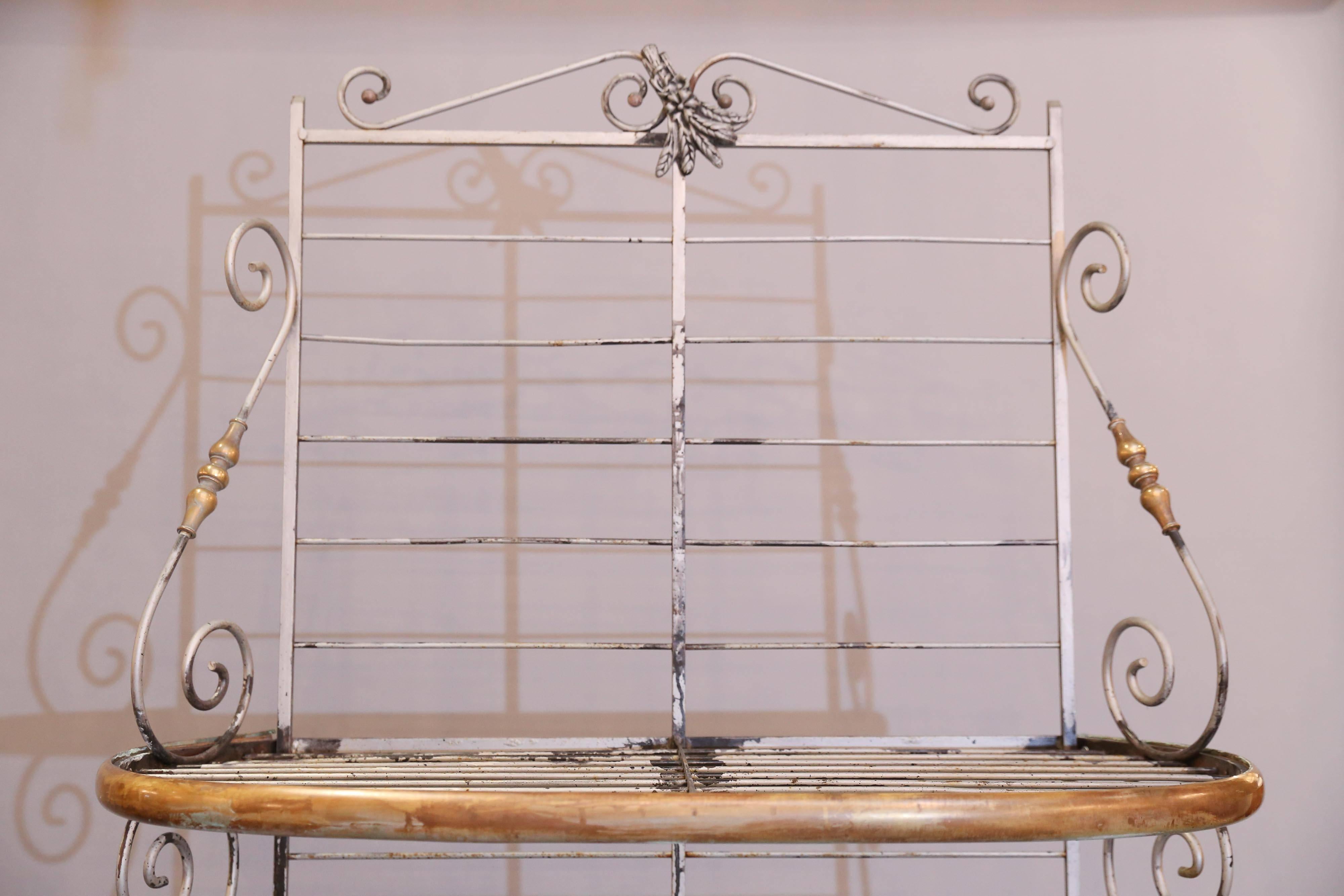 French Narrow Wrought Iron and Brass Baker's Rack