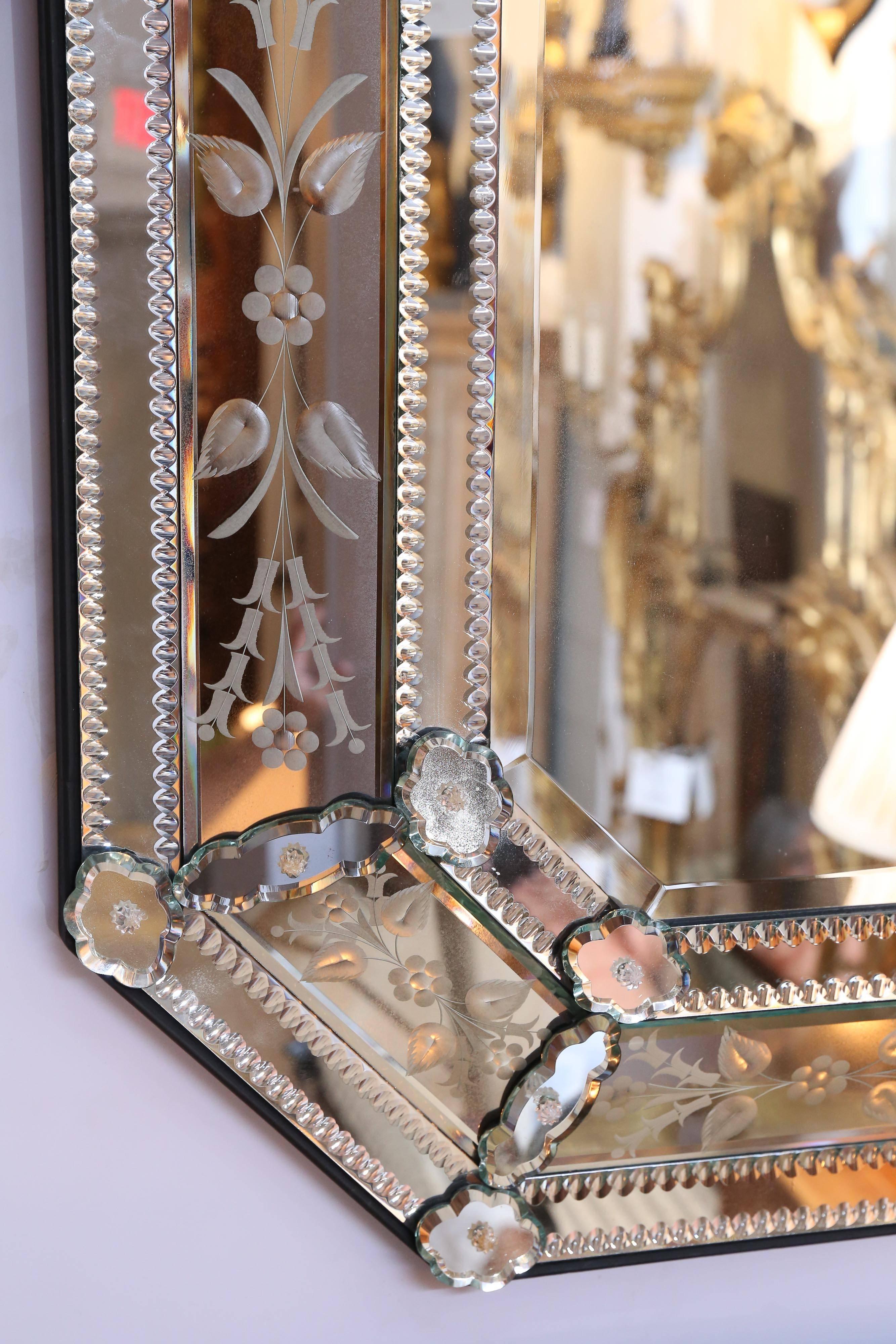 Italian Vintage Venetian Octagonal Paneled Mirror For Sale