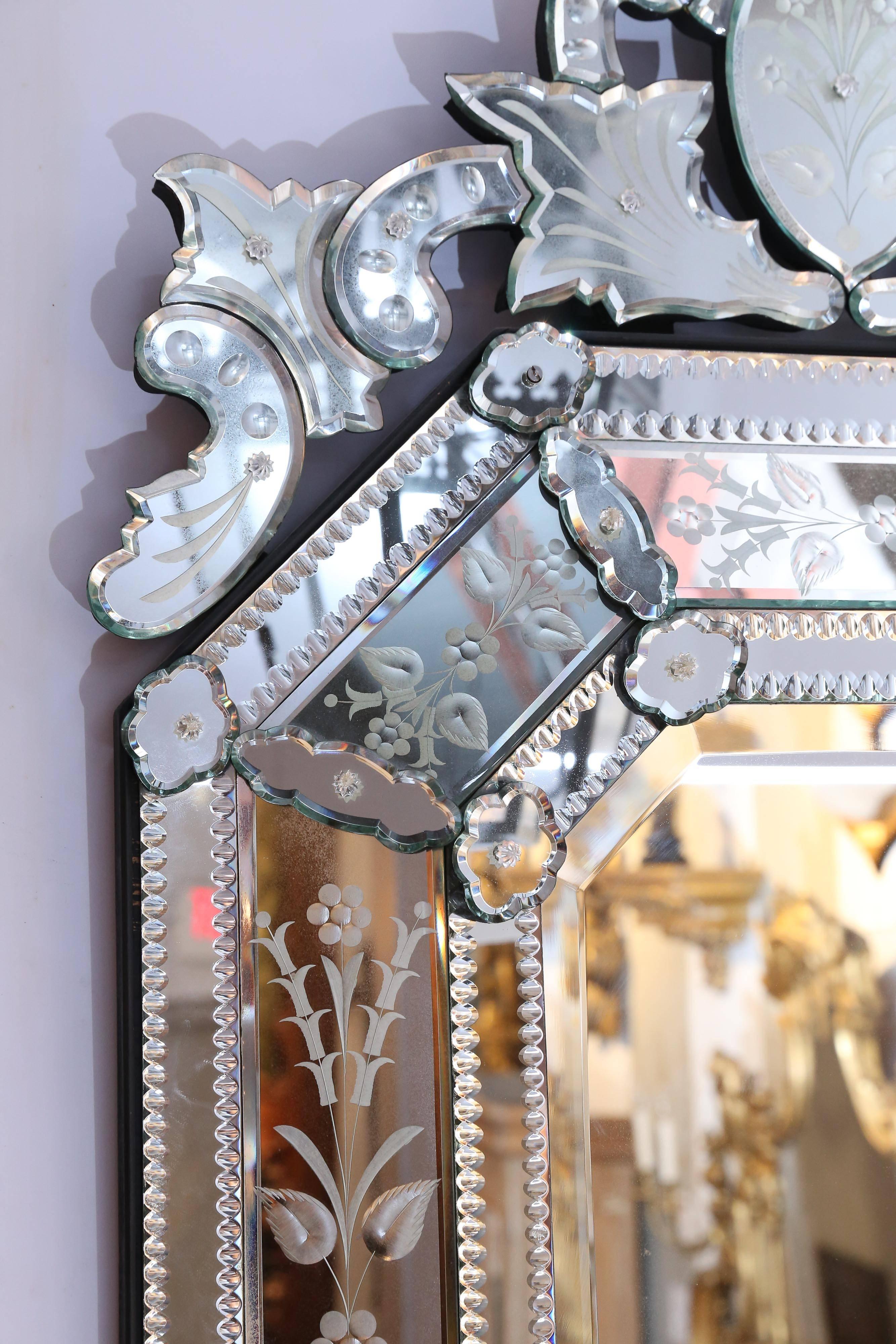 Beveled Vintage Venetian Octagonal Paneled Mirror For Sale