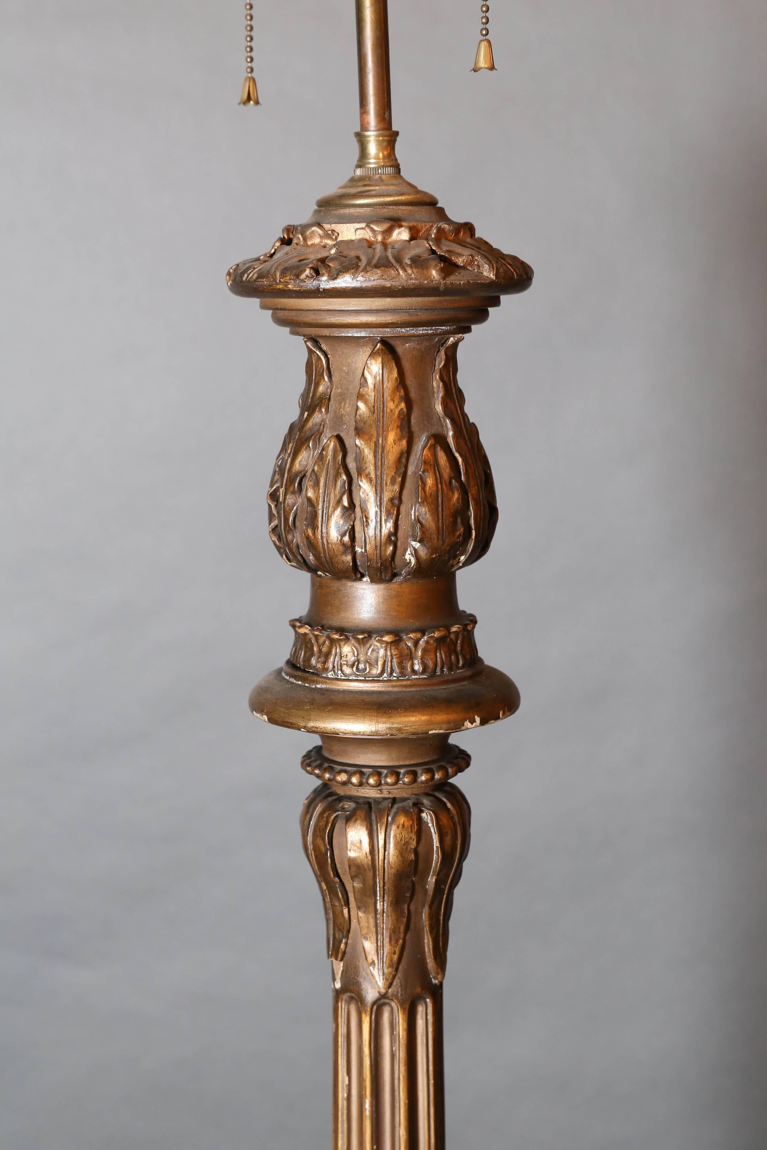 19th Century Wood Carved and Gilt Neoclassical Floor Lamp For Sale