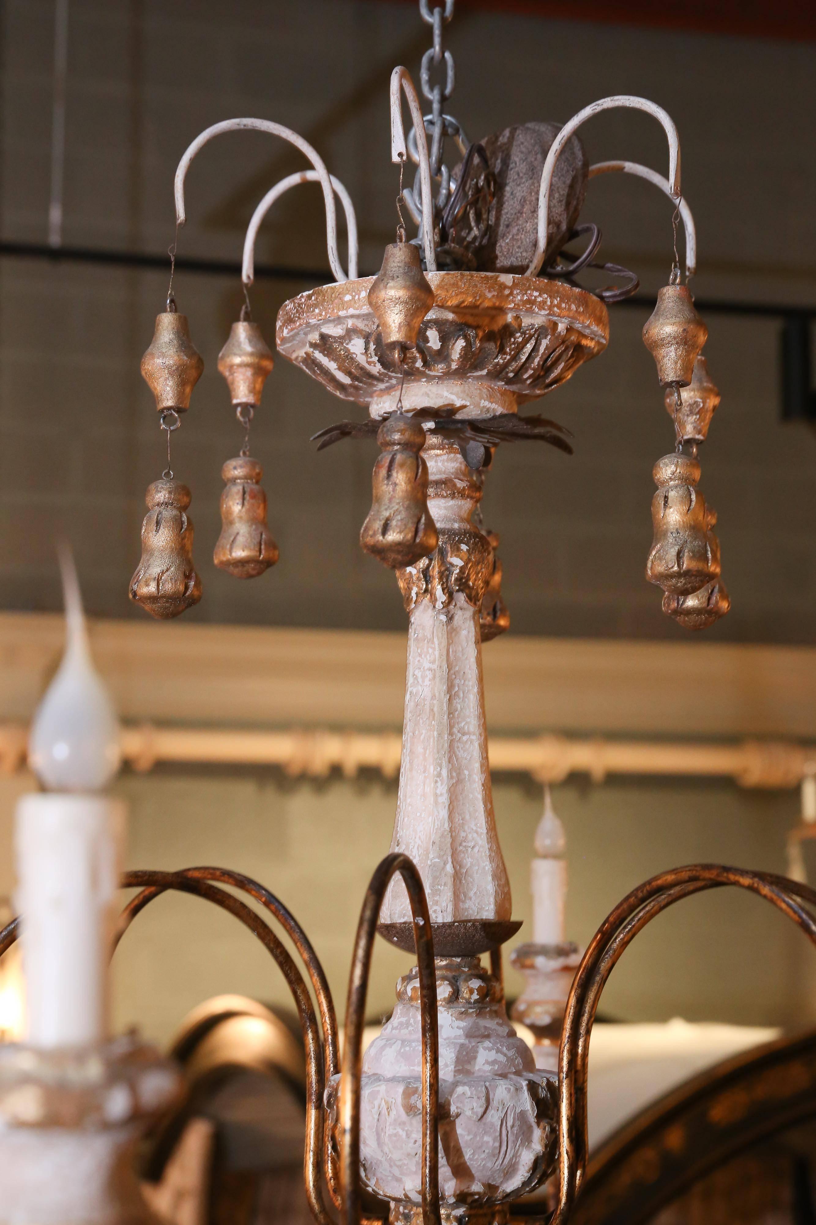 Wood Large Painted Six-Light Swedish Chandelier For Sale