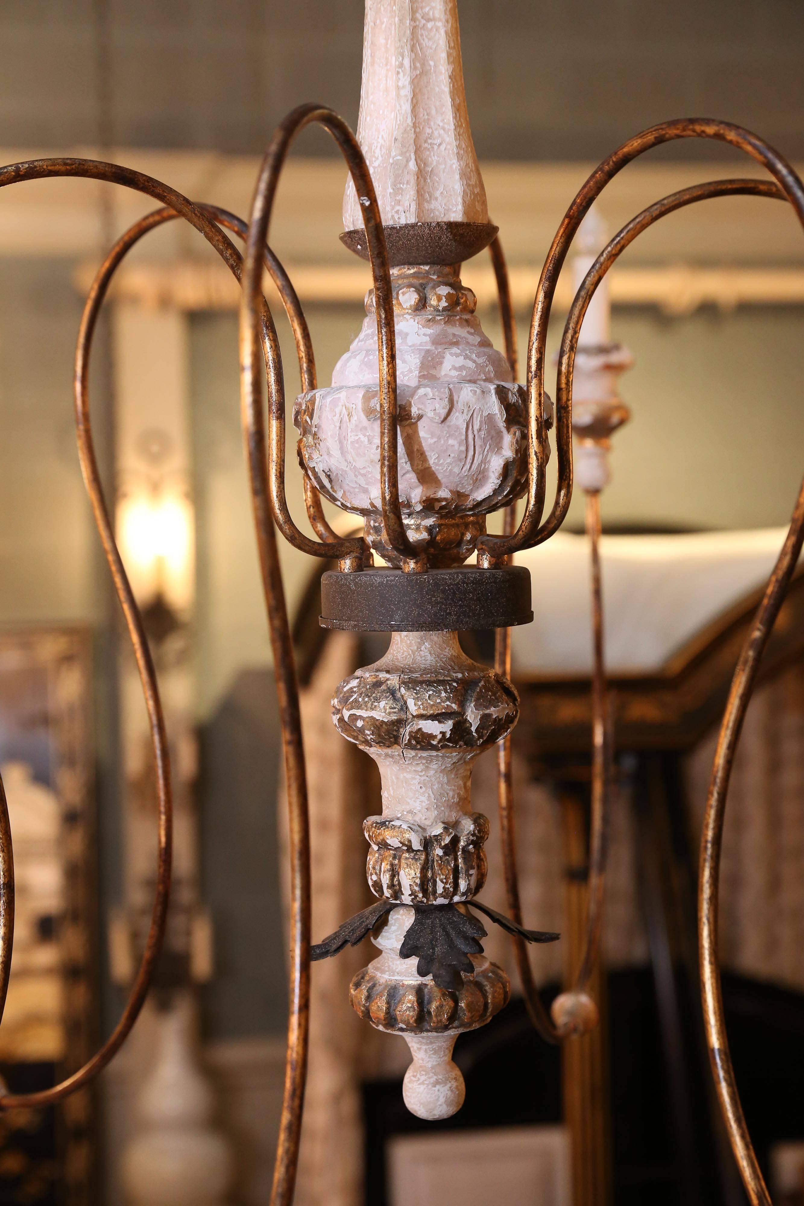 Gustavian Large Painted Six-Light Swedish Chandelier For Sale