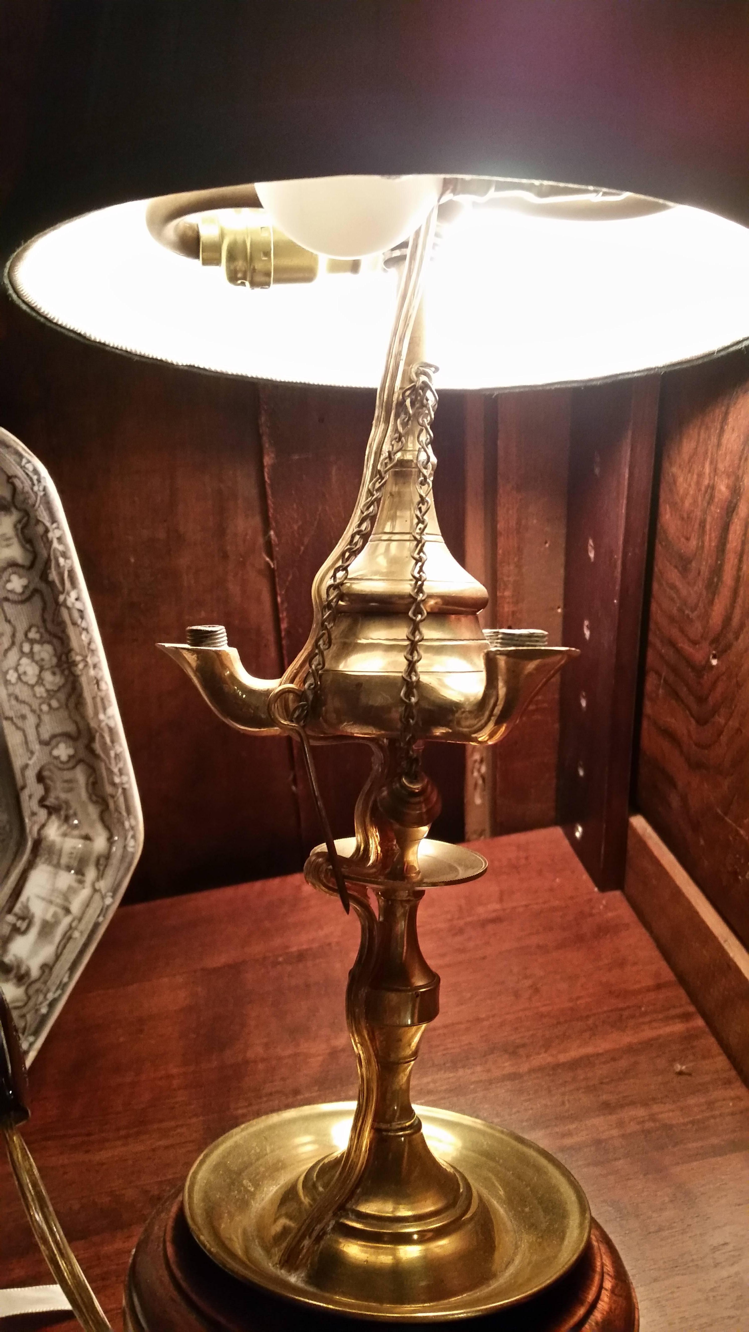 Cast Small Brass Gas Lamp Converted to Electricy
