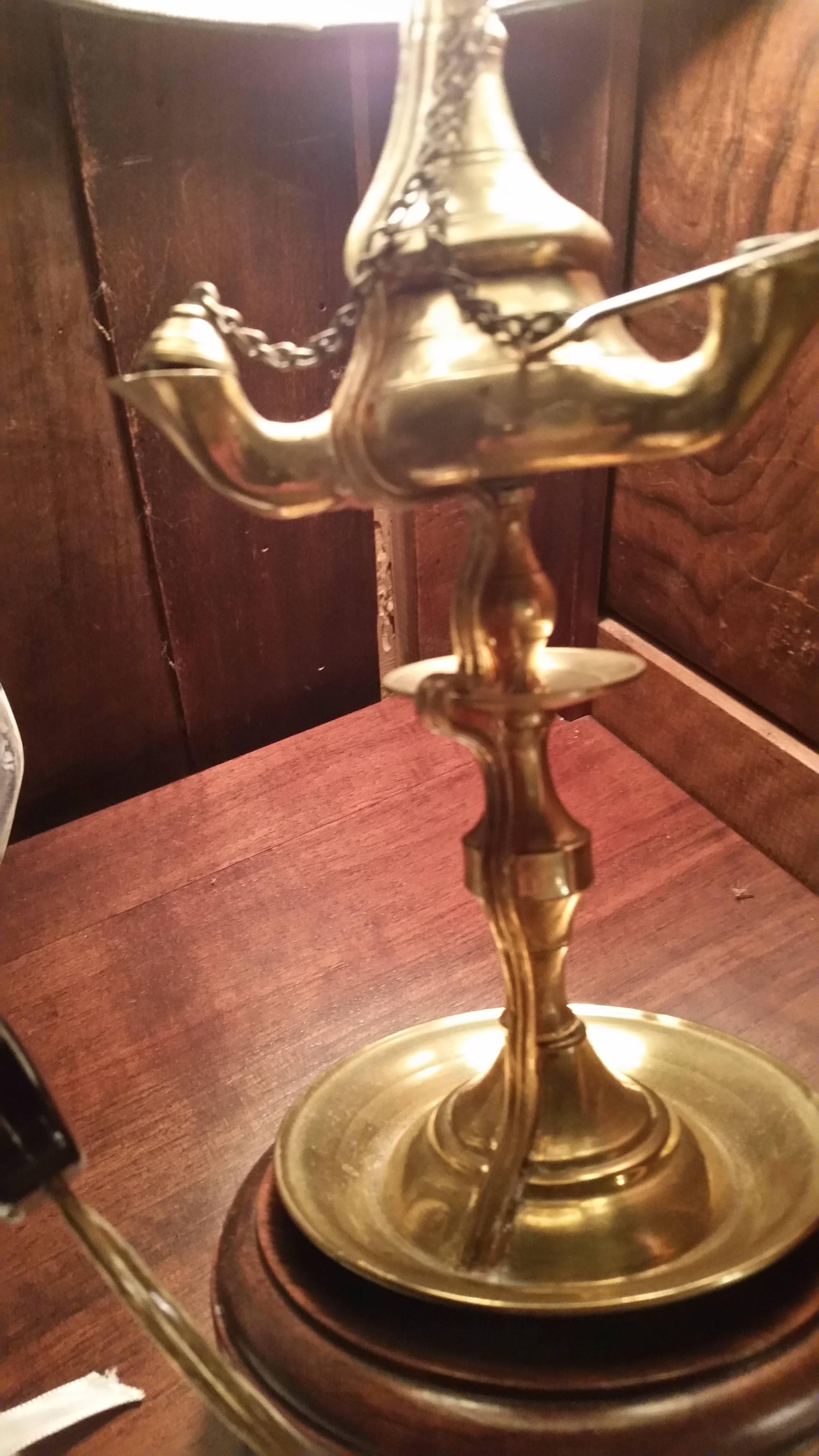 Small Brass Gas Lamp Converted to Electricy In Excellent Condition In Houston, TX