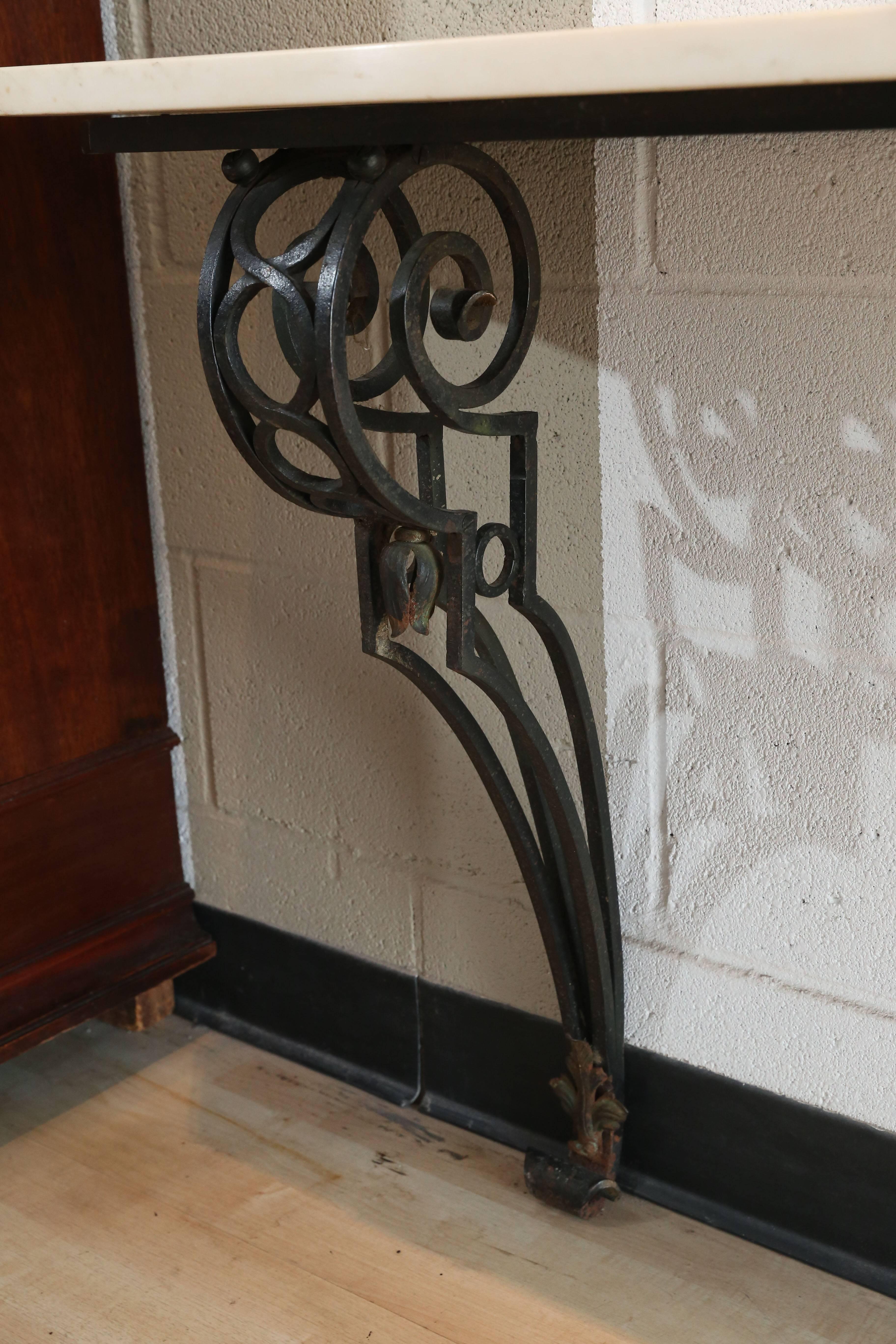 Cast Vintage Marble-Top Wrought Iron Console
