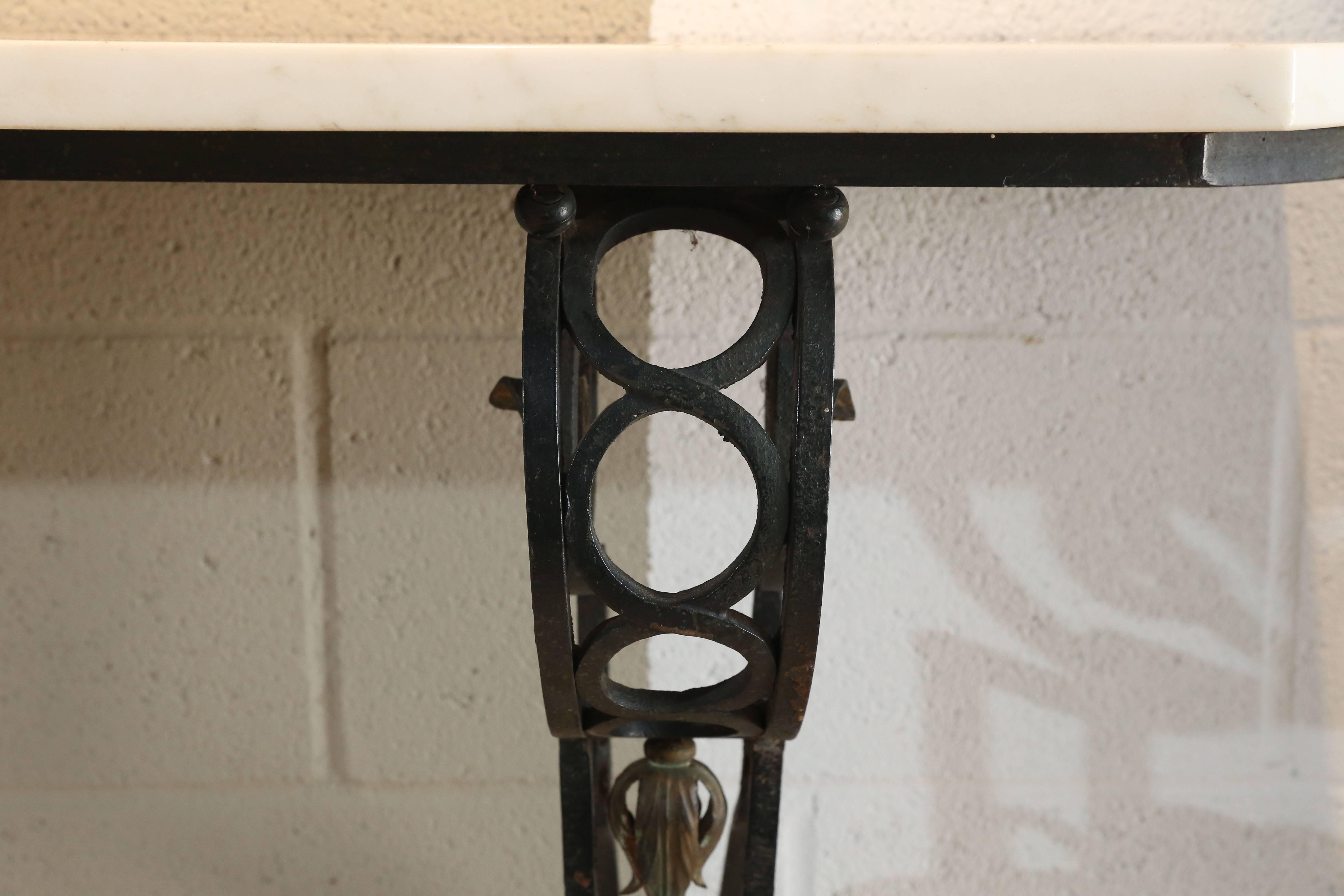 Restauration Vintage Marble-Top Wrought Iron Console