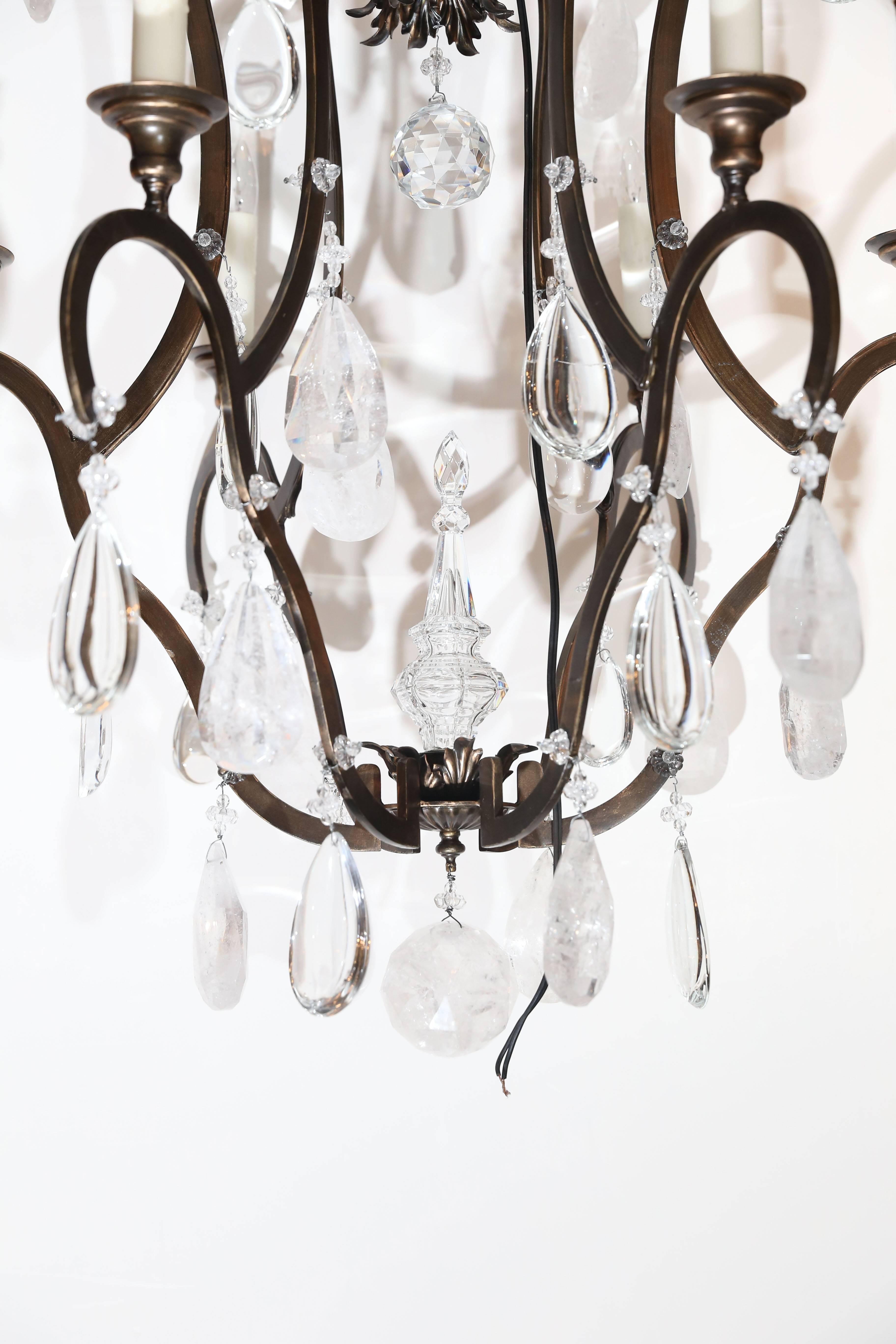 Wrought Iron 6-Light Chandelier with large Glass Drops