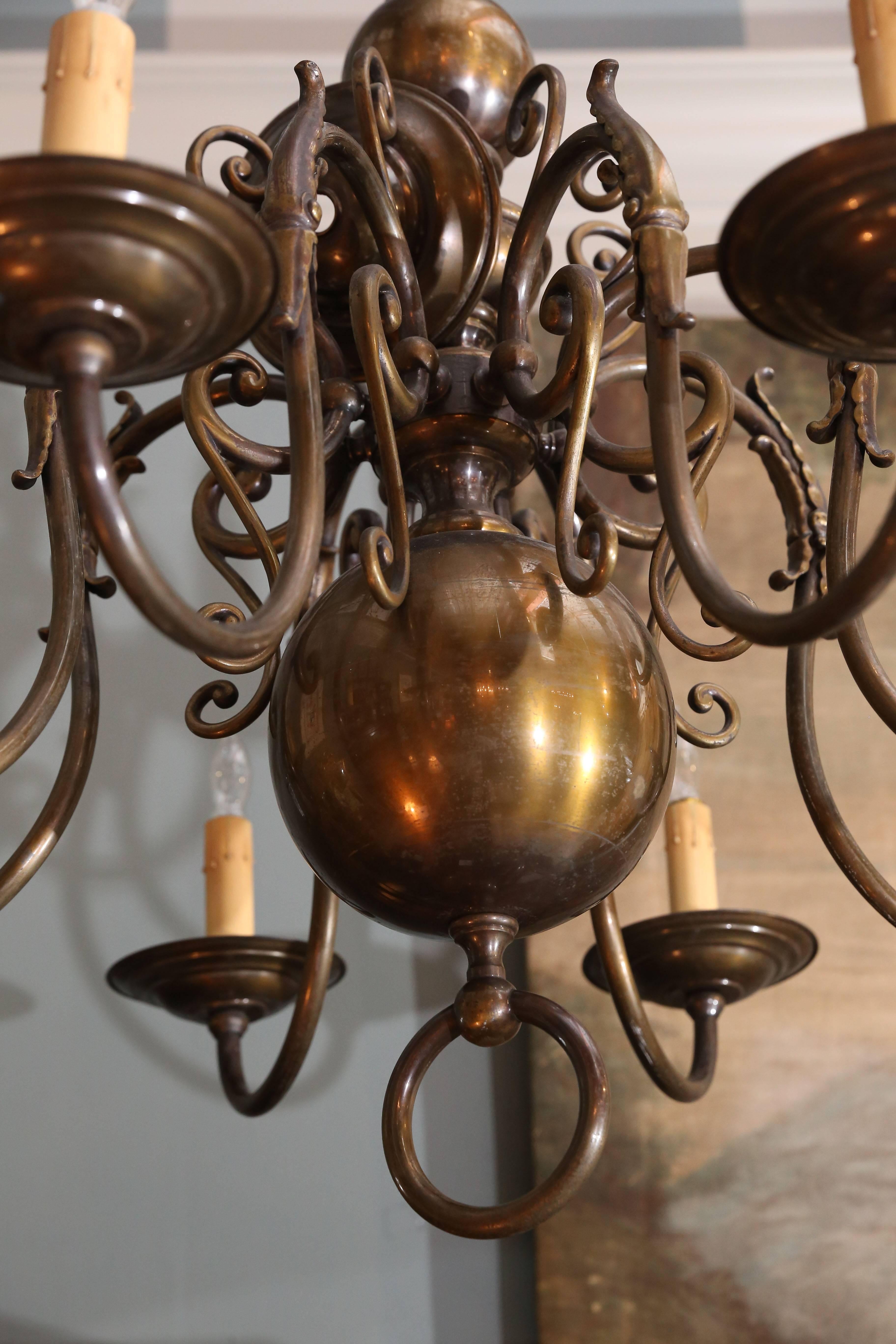 Dutch Colonial Brass Dutch Eight-Light Chandelier For Sale