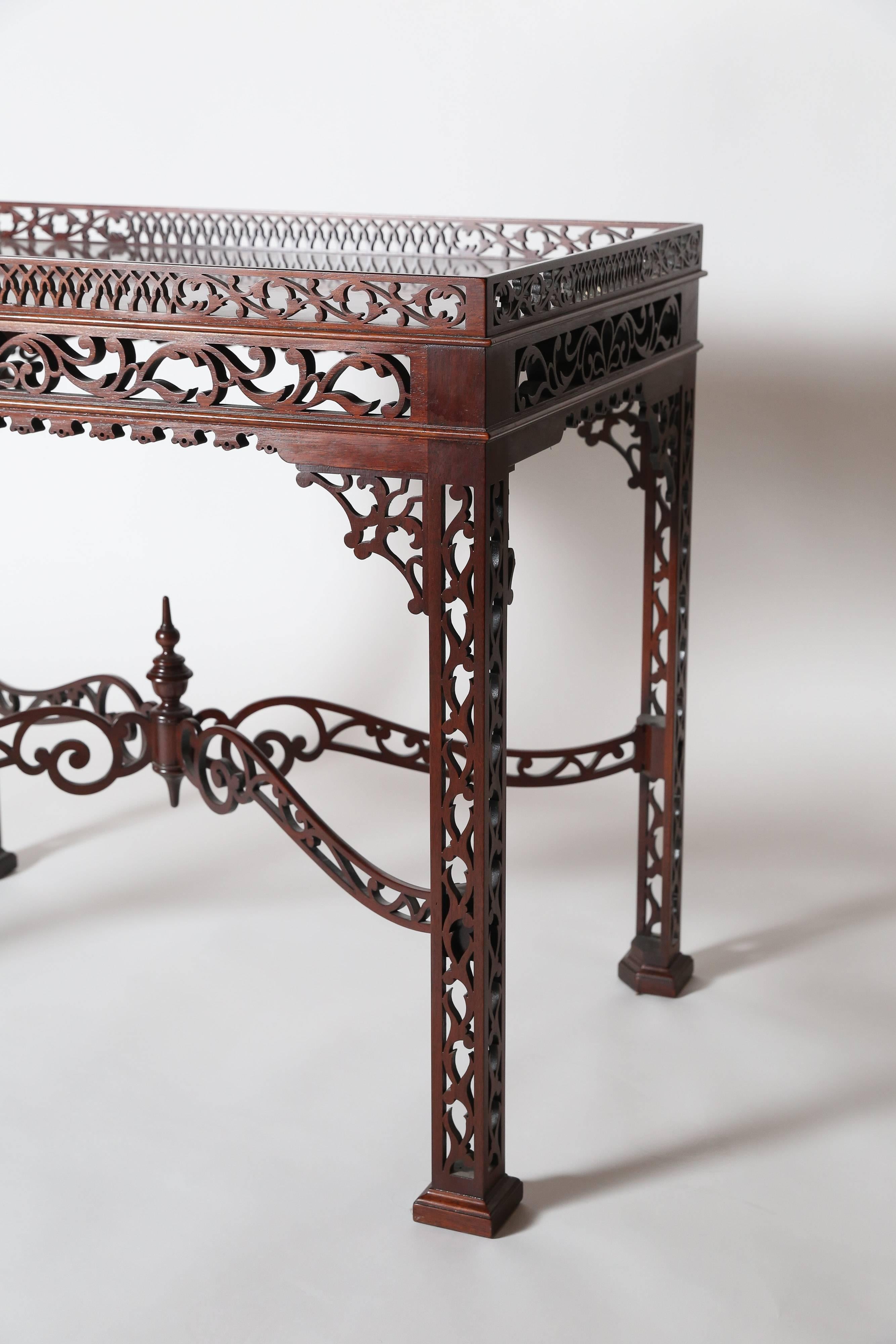American Baker Furniture Mahogany Fretwork Chinese Chippendale Tea Table