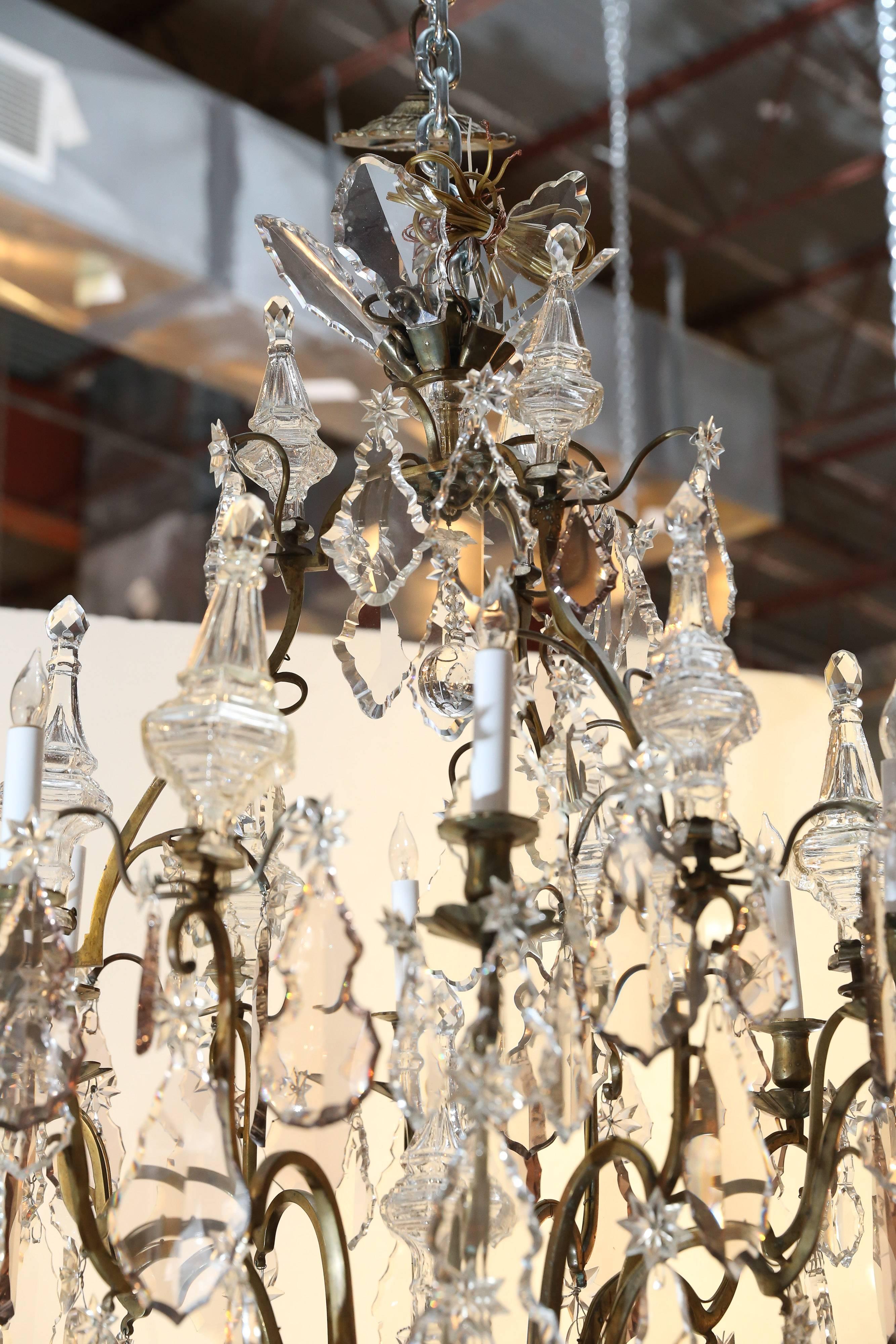 French Six-Light Rock Crystal Chandelier For Sale