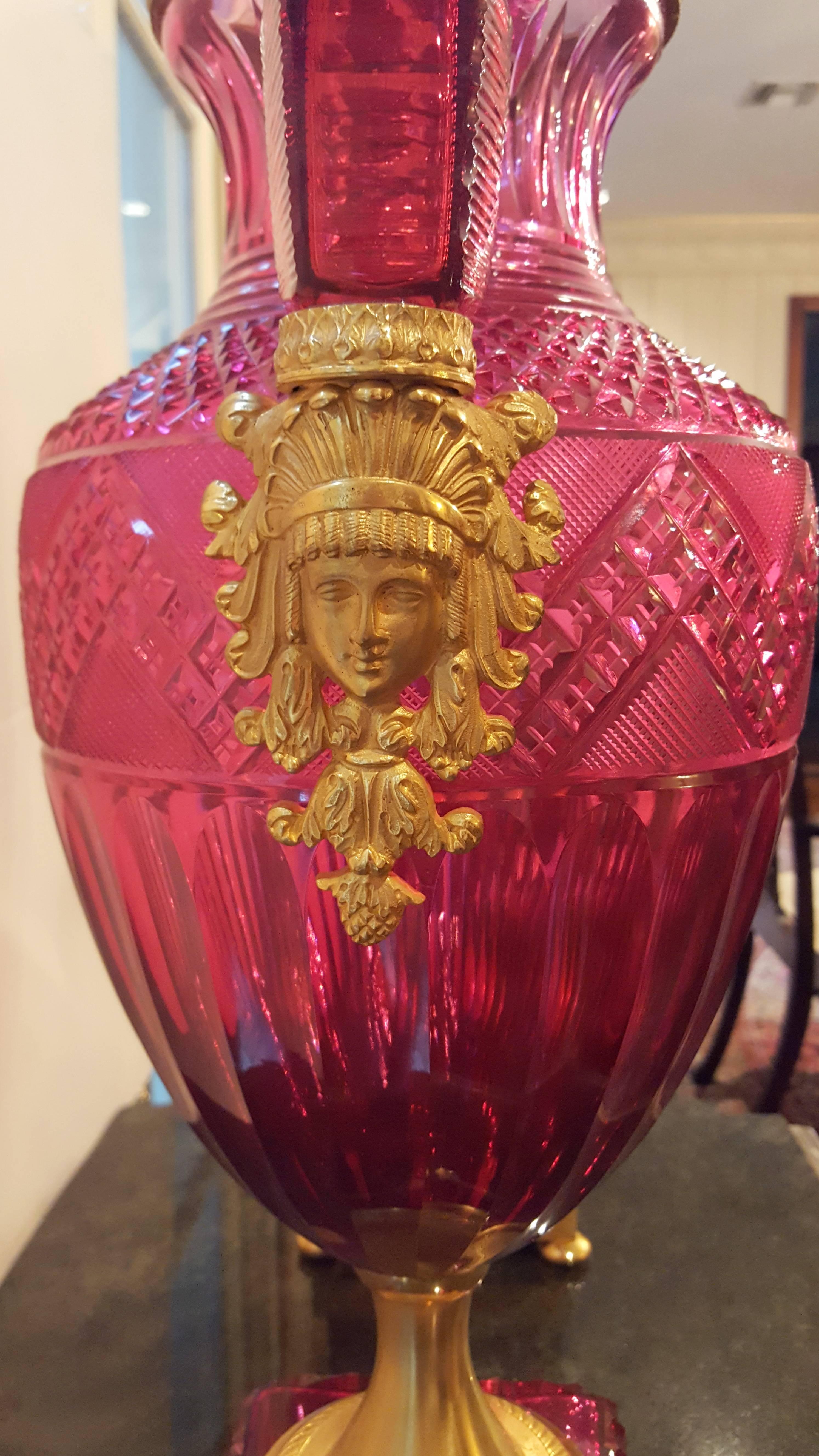 Neoclassical Pair of Ruby Vases Attributed to Saint Petersburg Imperial Glassworks  For Sale