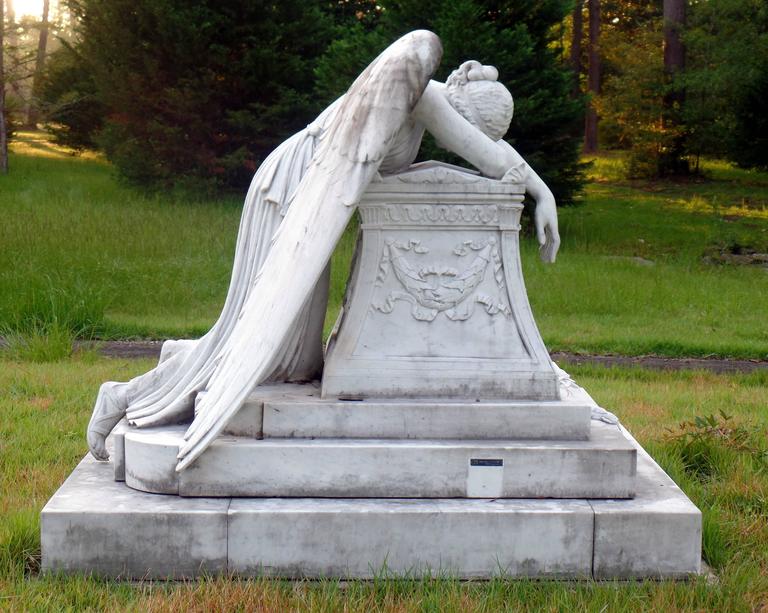 White Carrera Marble Angel of Grief Statue, handcarved reproduction