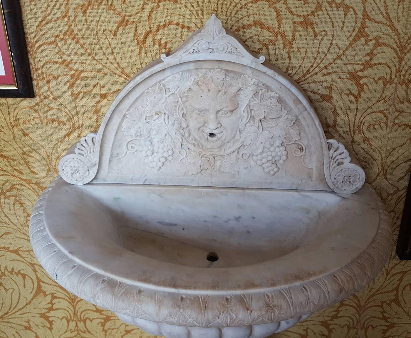 Belle Époque Antique White Marble Bacchus Carved Fountain For Sale