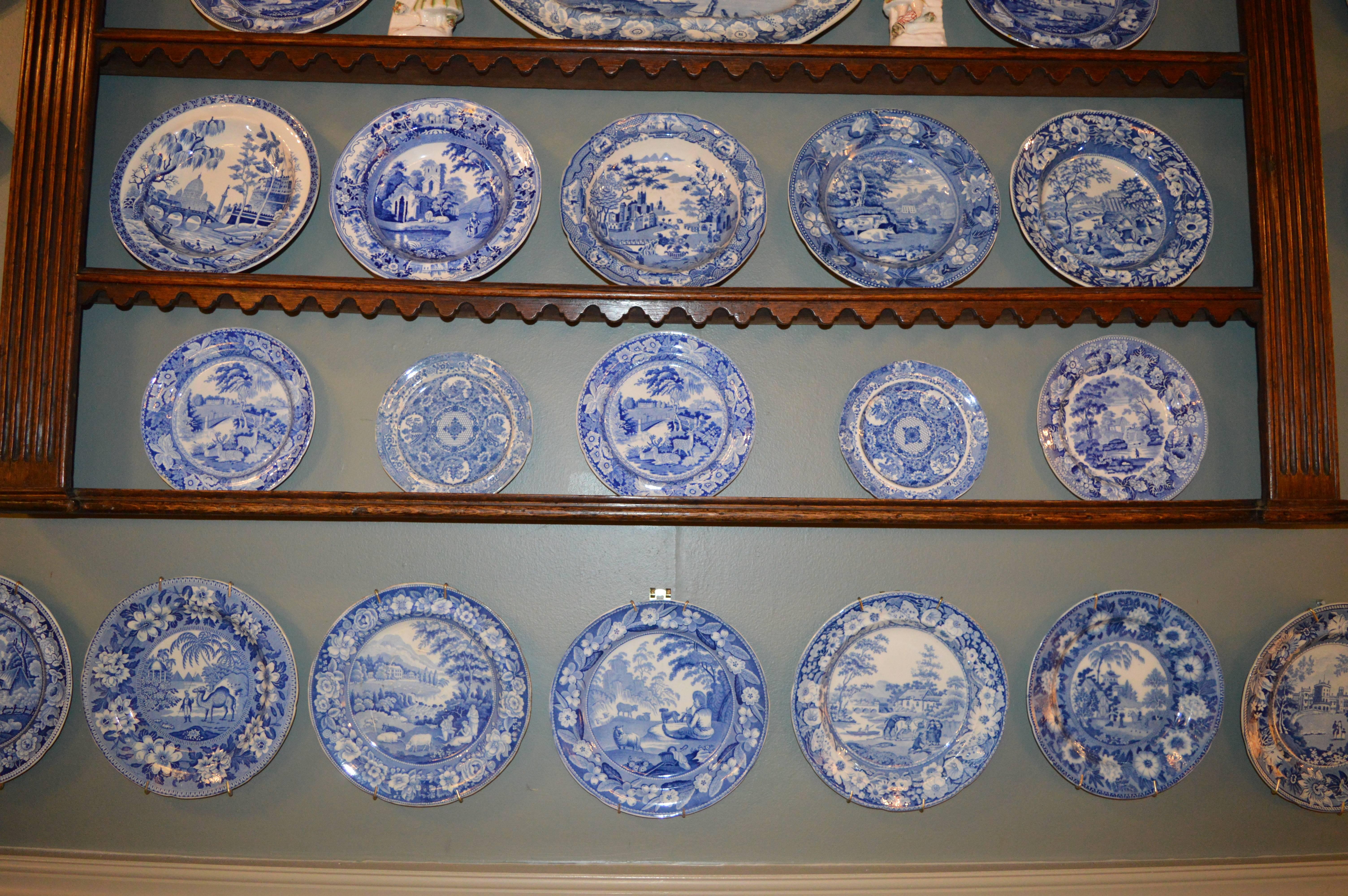 English 30 Piece Collection of Blue and White Transferware For Sale