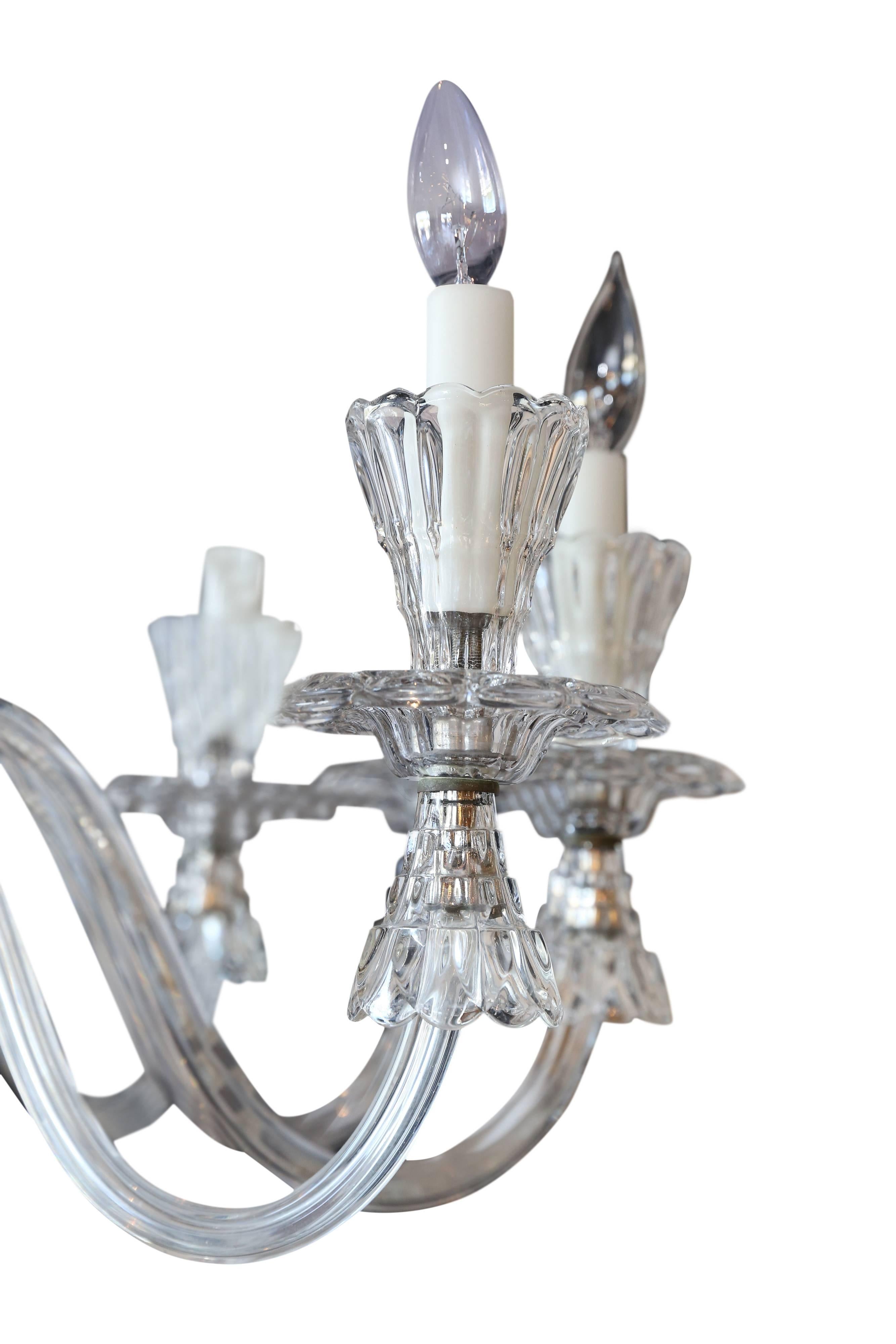 Ten-Light Classic clear Murano glass chandelier.
Stem has interesting six blown balls handing from a pendant
and culminating in a pendant with a finial.