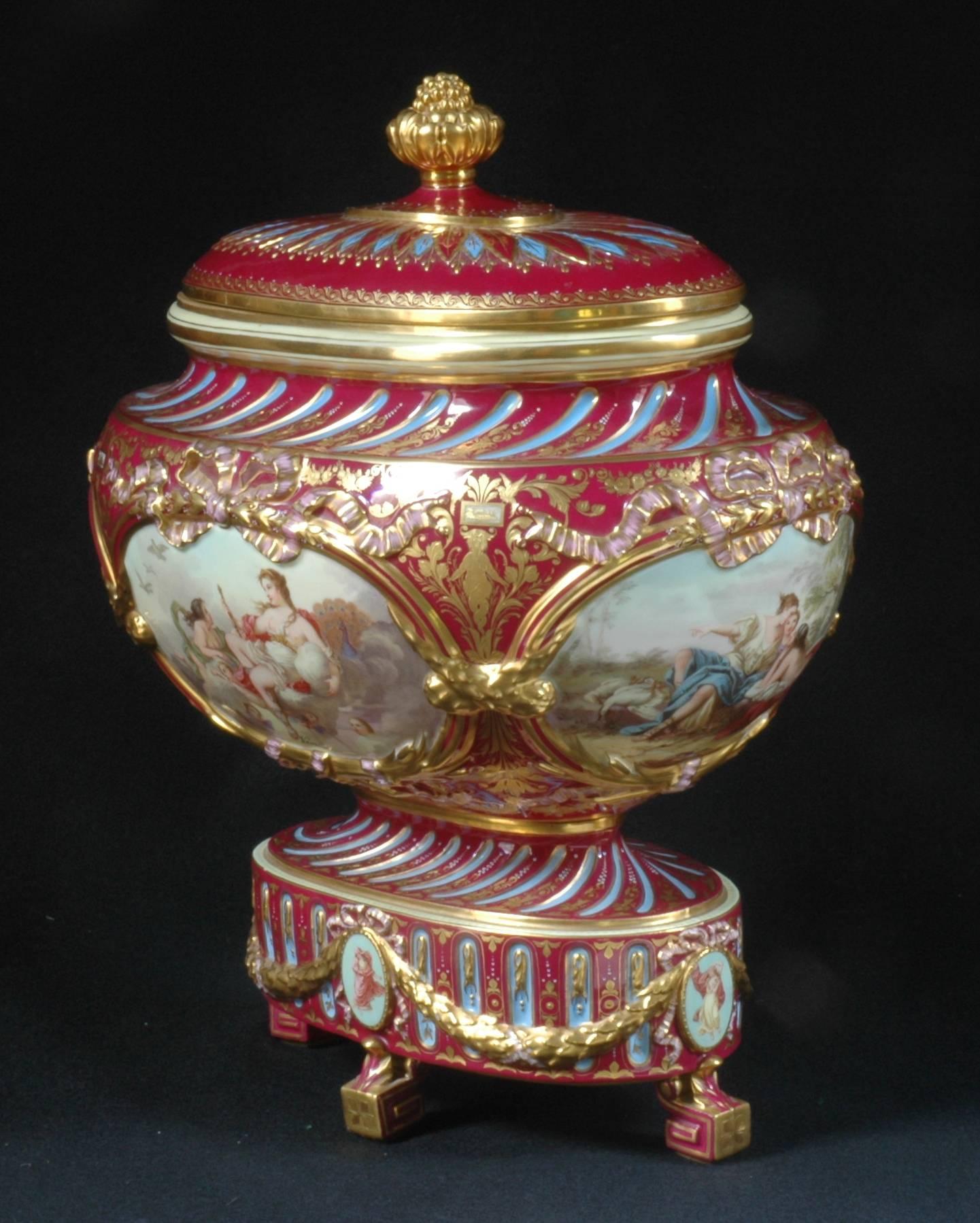 Beaux Arts 19th Century Covered Royal Vienna Urn with Painted with Gilt Mounts For Sale