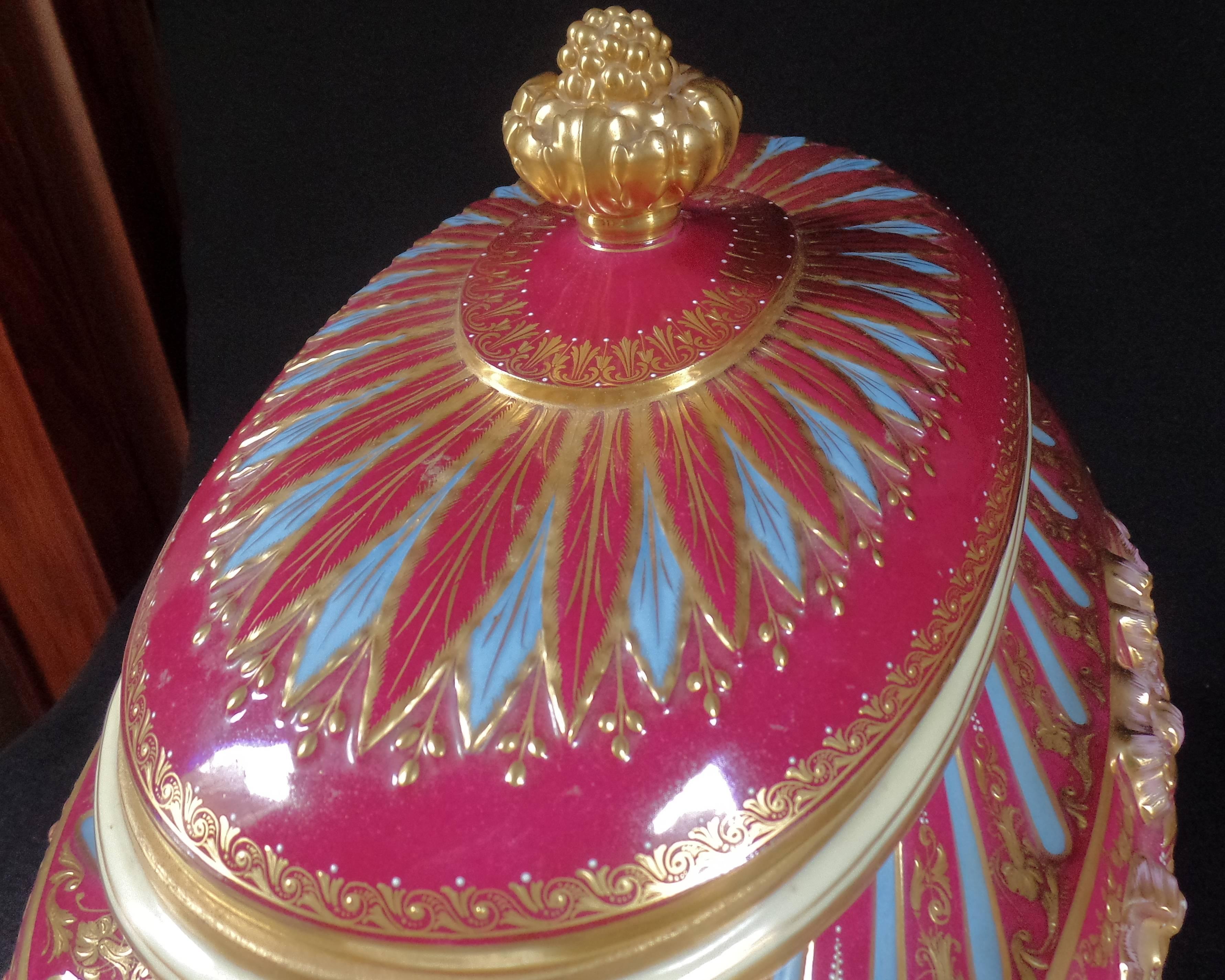 Austrian 19th Century Covered Royal Vienna Urn with Painted with Gilt Mounts For Sale