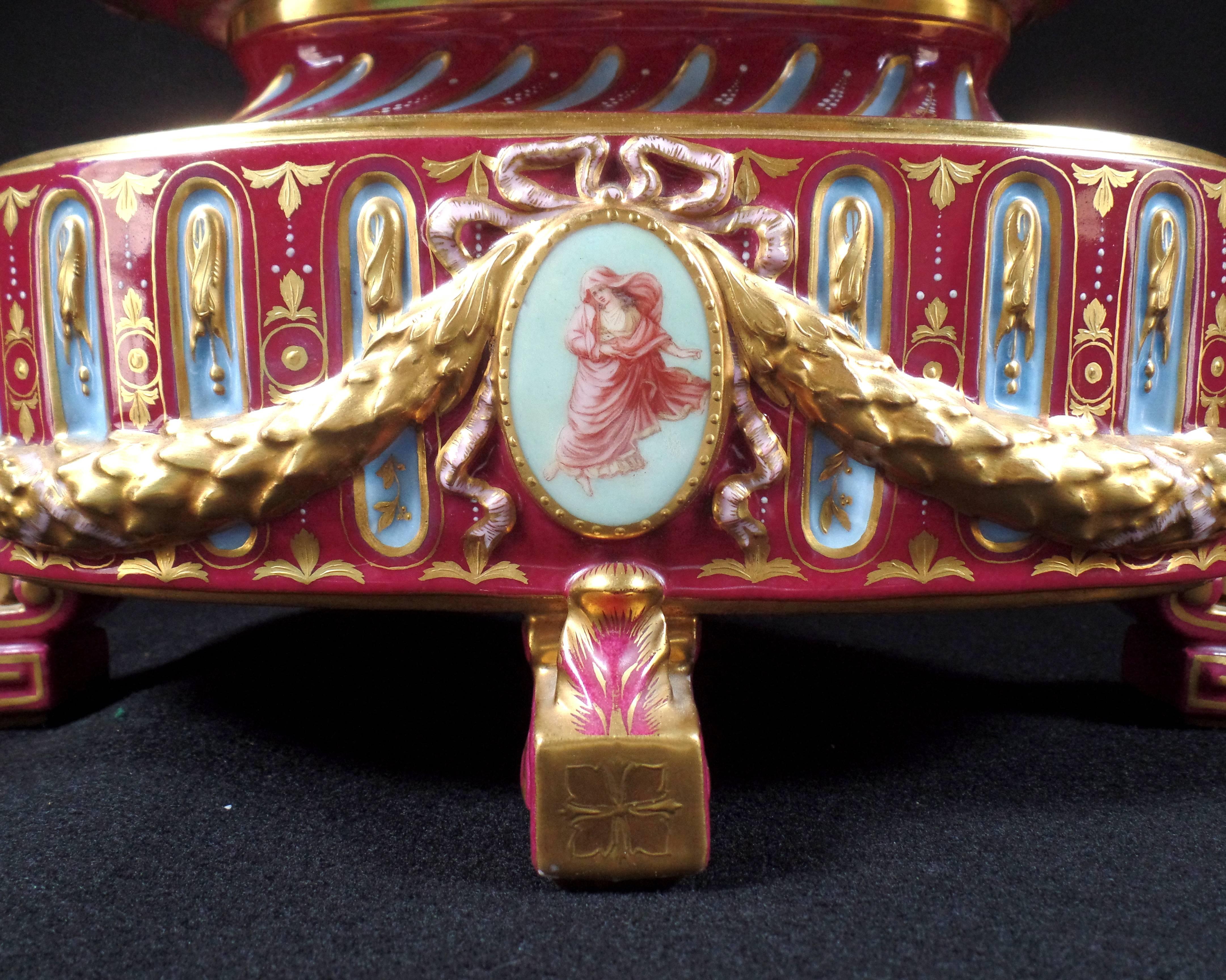 19th Century Covered Royal Vienna Urn with Painted with Gilt Mounts For Sale 3