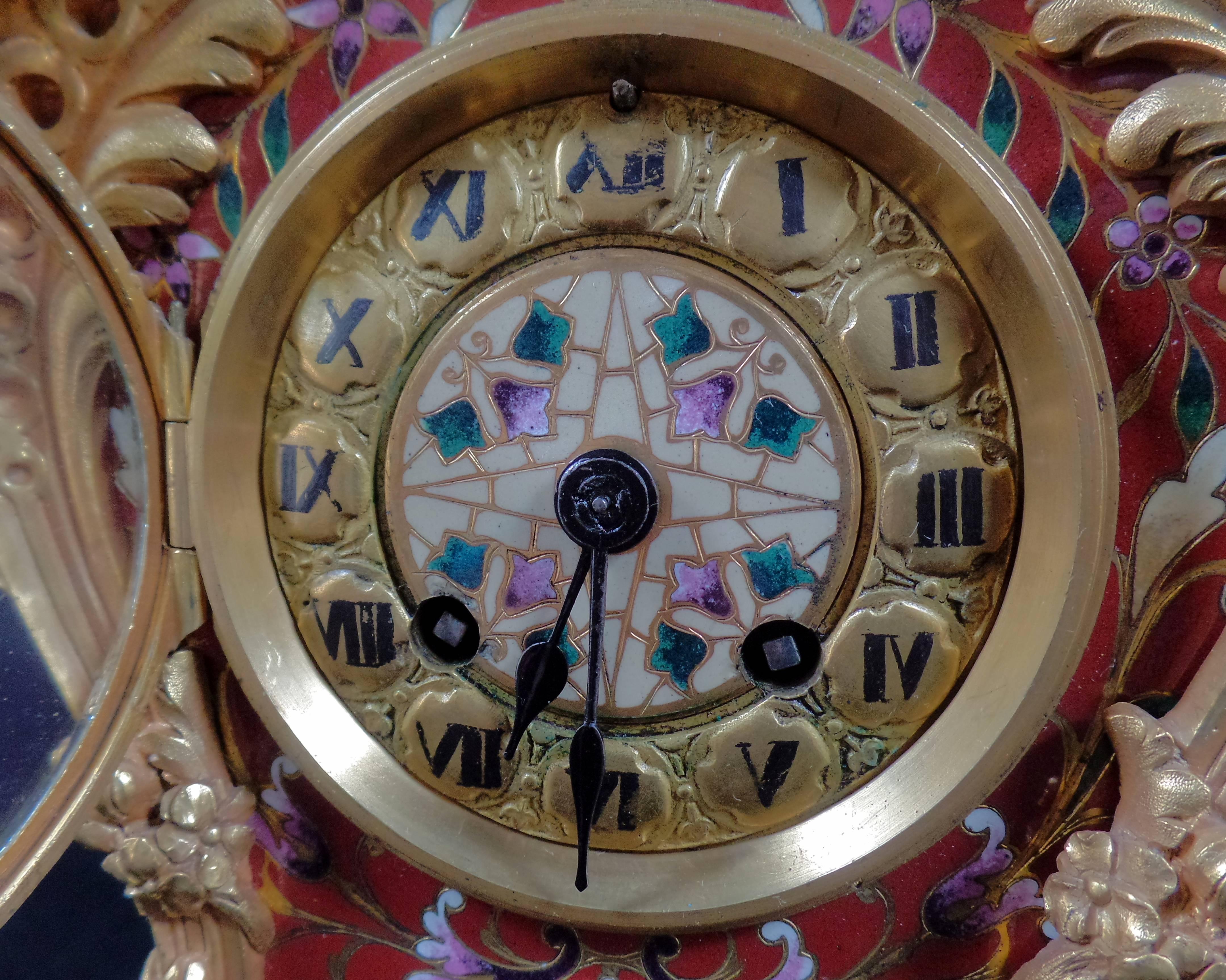 19th Century Tiffany Champleve Enameled Mantel or Bracket Clock In Excellent Condition For Sale In Houston, TX
