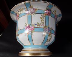 Sevres Large Jardinière with Blue Bandings and Pink Flowers