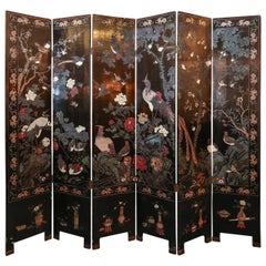 Double-Sided, Painted Black Lacquer Coromandel Screen