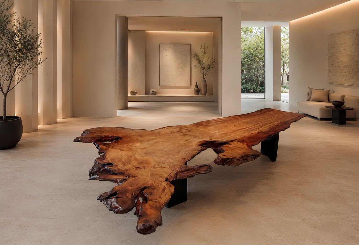 Ancient Kauri Table No. 194 — Complete Tree Form with Amber For Sale