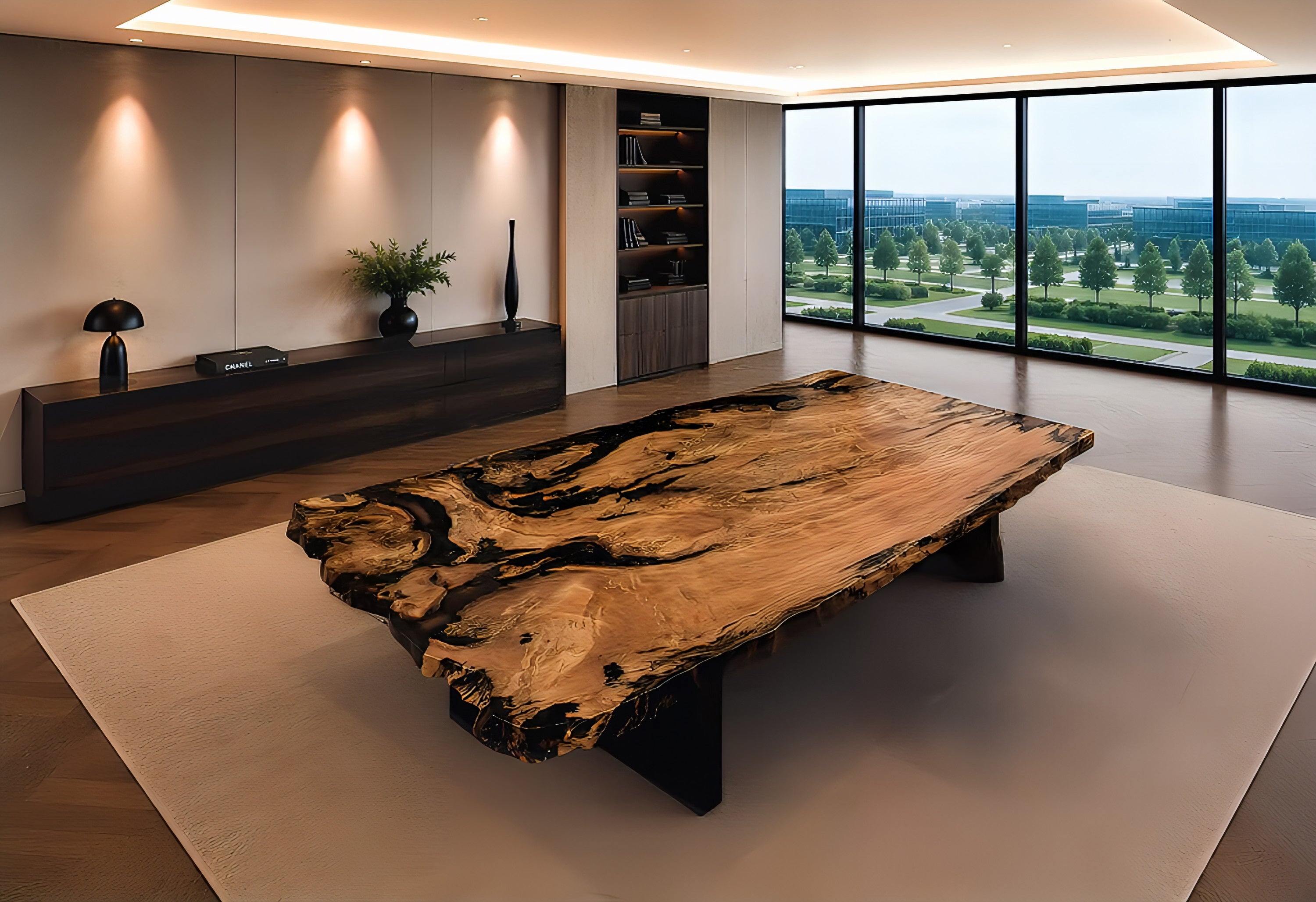 Conference Table / Dining Table Unique 180 — One-Piece Giant Root with Amber
