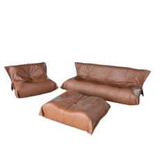 Yoko Sofa Set by Michel Ducaroy for Ligne Roset, Customized in Brown Leather