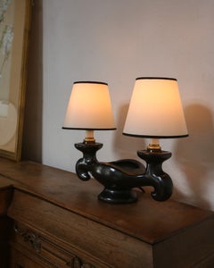 French 1950s Georges Jouve Style Ceramic Table Lamp