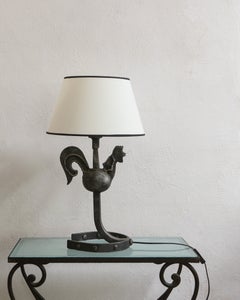 French 1950s Jean Touret Wrought Iron Rooster Table Lamp