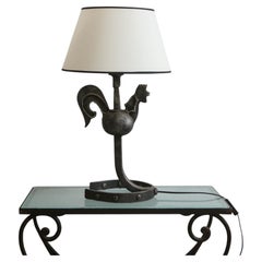 French 1950s Jean Touret Wrought Iron Rooster Table Lamp