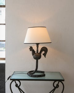 French 1950s Jean Touret Wrought Iron Rooster Table Lamp
