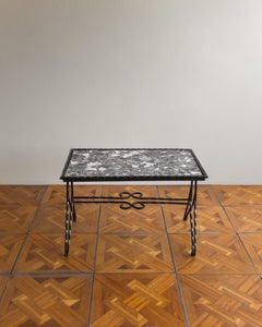 French Art Deco Breccia Marble & Wrought Iron Coffee Table