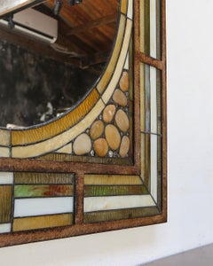 Art Nouveau Colored Inlay & Pebble Mosaic Wall Mirror