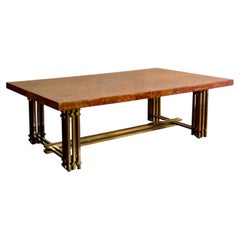 Burl Wood & Brass Coffee Table