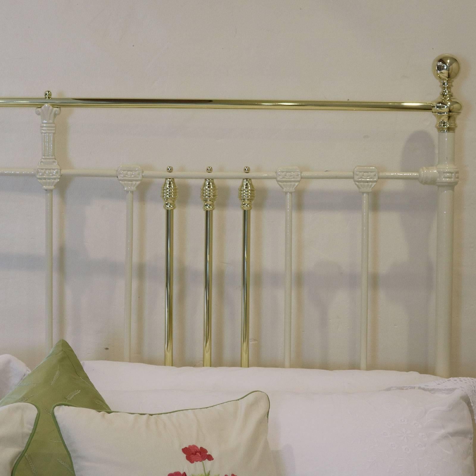 Wide Brass and Iron Bed in Cream, MK81 2