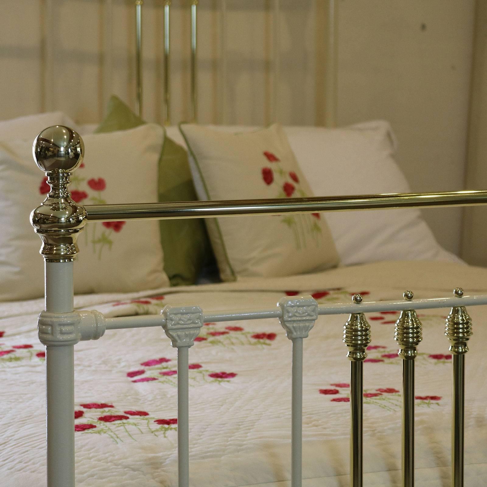 English Wide Brass and Iron Bed in Cream, MK81