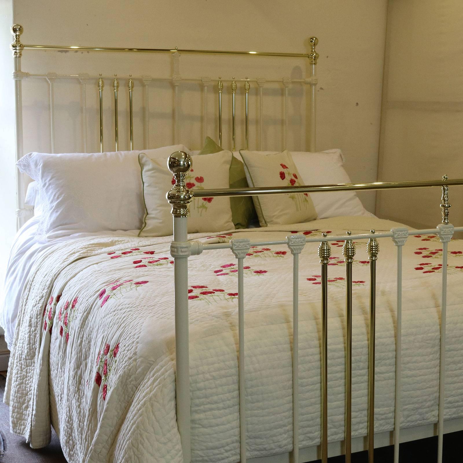 Victorian Wide Brass and Iron Bed in Cream, MK81