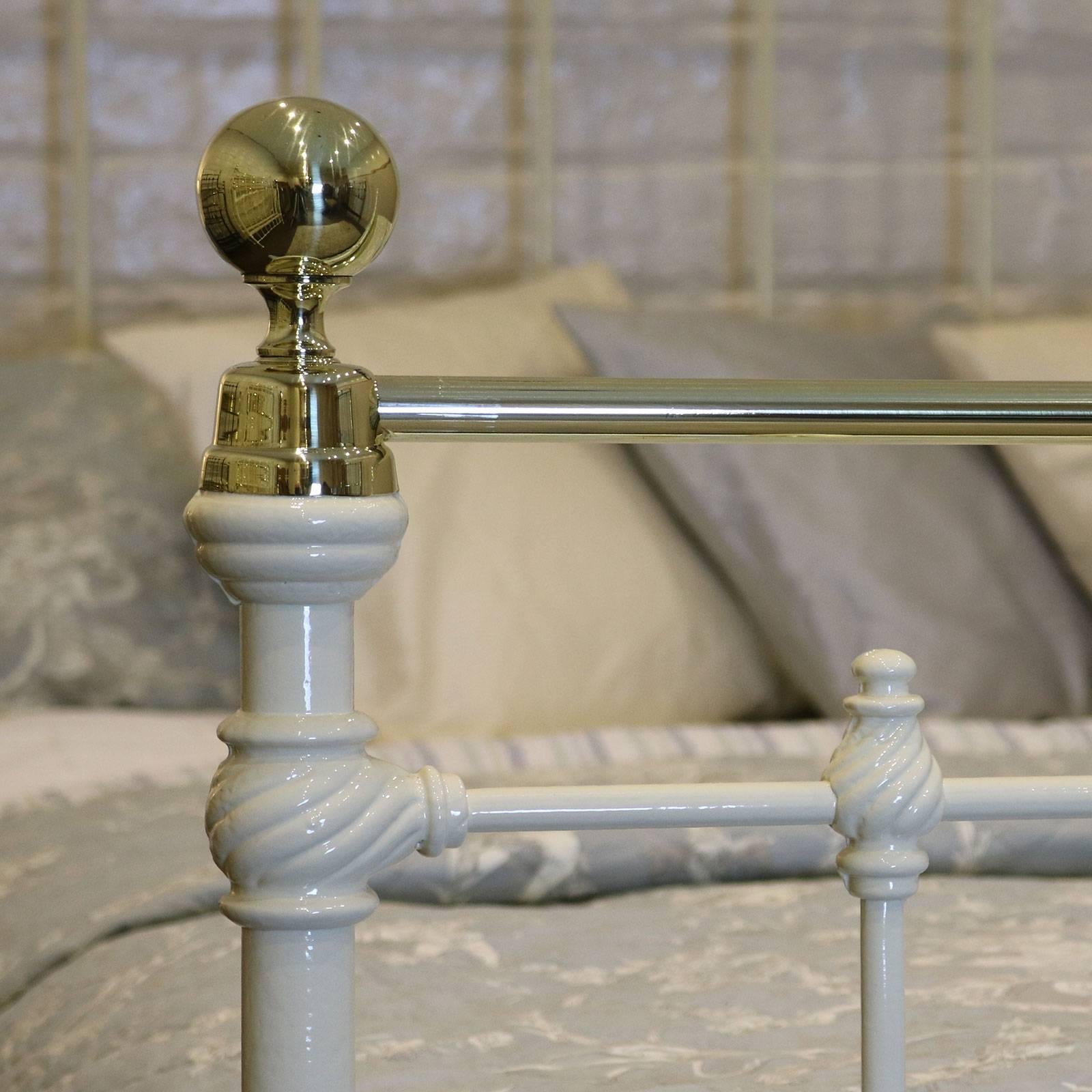 English Cream Double Bed with Brass Decoration