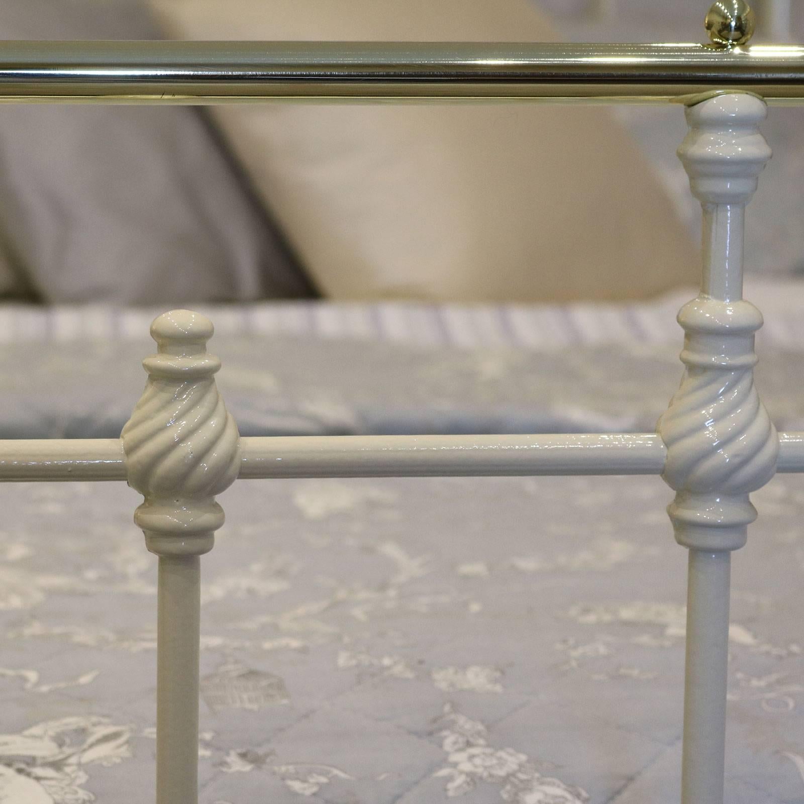 Cast Cream Double Bed with Brass Decoration