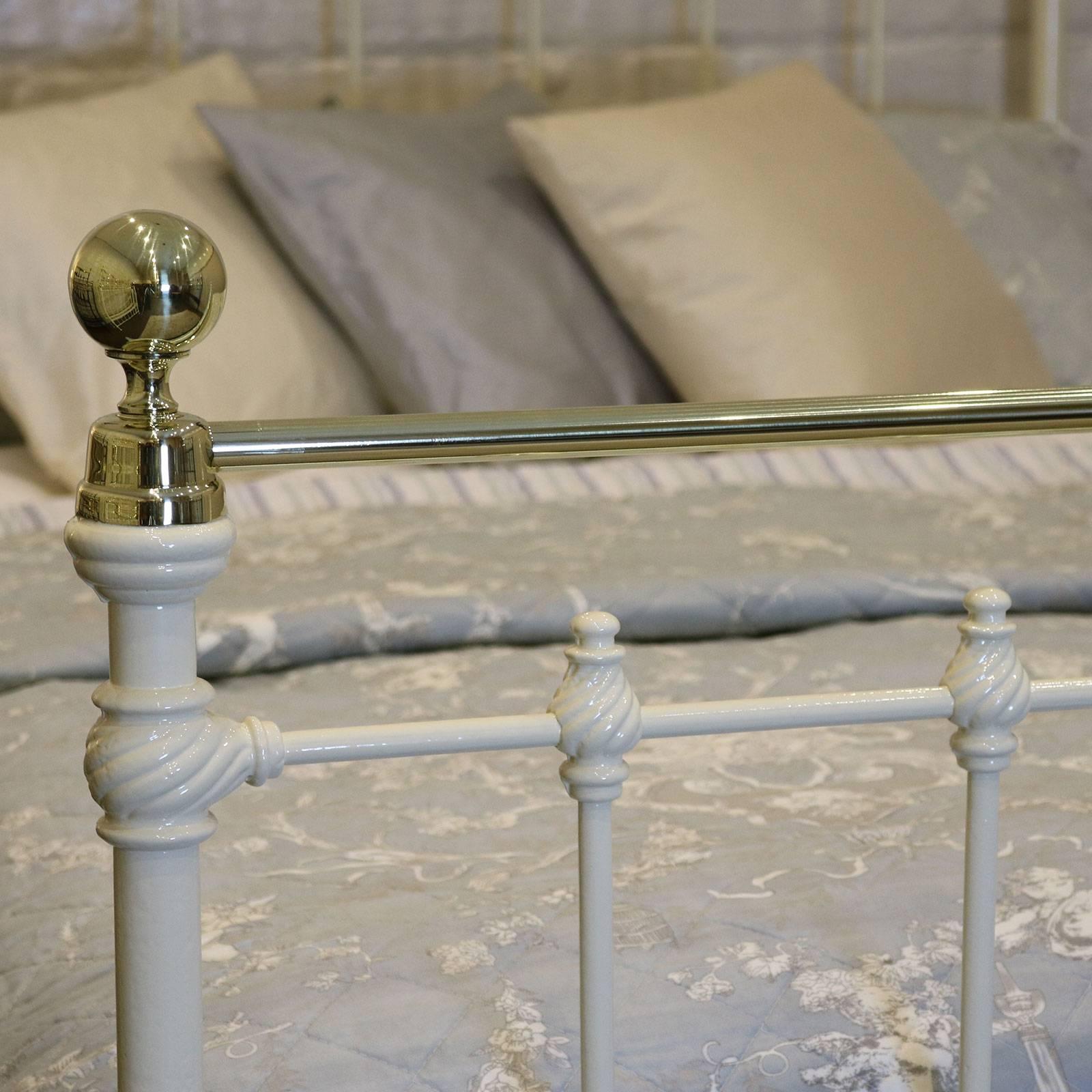 Victorian Cream Double Bed with Brass Decoration