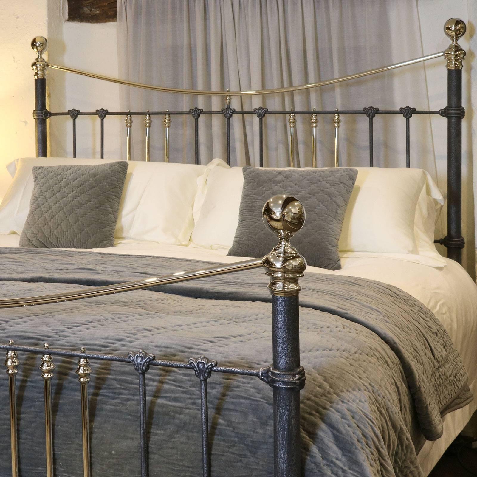 A stunning bed adapted from an original Victorian frame, circa 1890, to the 6ft width, finished in black with silver highlights and nickel plated brass.

This antique bed has been given a contemporary twist with this decoration.

The bed accepts a