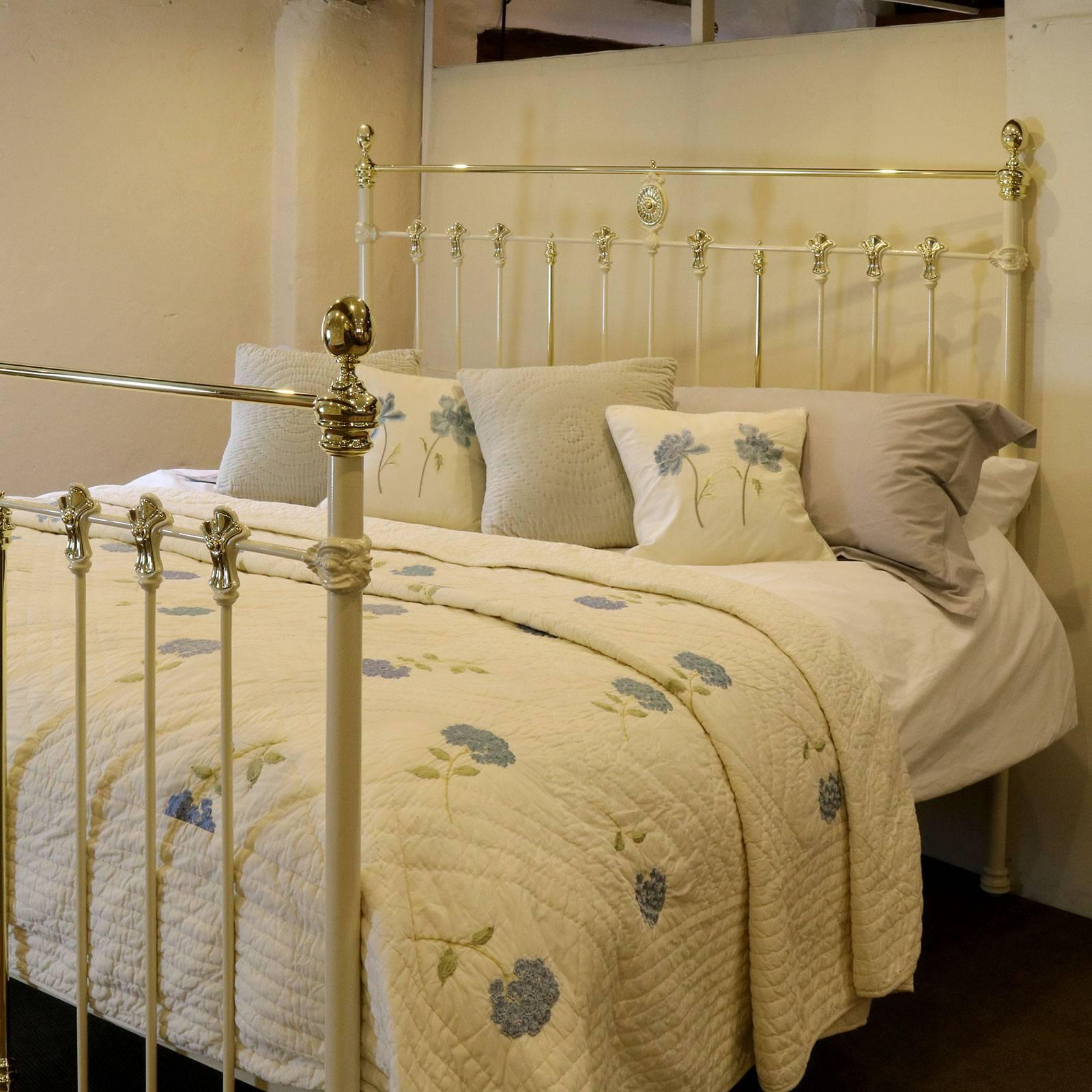 A fine decorative brass and iron bed adapted from an original Victorian frame, circa 1890.

This bed accepts a British super king or Californian king, 72 inches wide (6ft or 180cm).

The price is for the bed frame alone. The base, mattress,