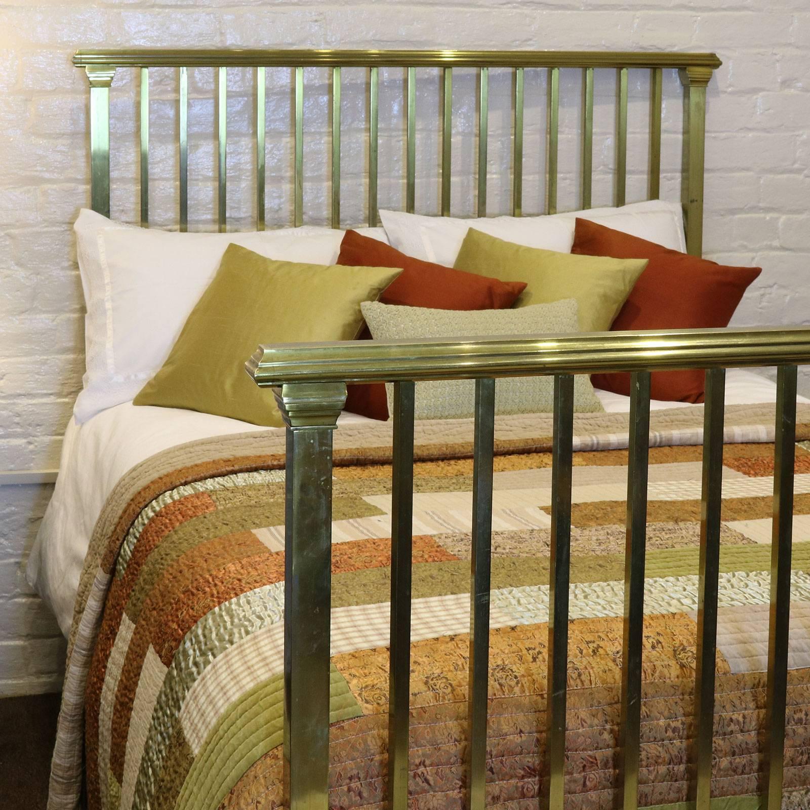 Fine Art Deco style all brass bedstead with square-sectioned brass rails and original lacquered patina.

This bed accepts a standard double 4ft 6in (54 inches) base and mattress set.

The price is for the bed frame alone, the base, mattress,