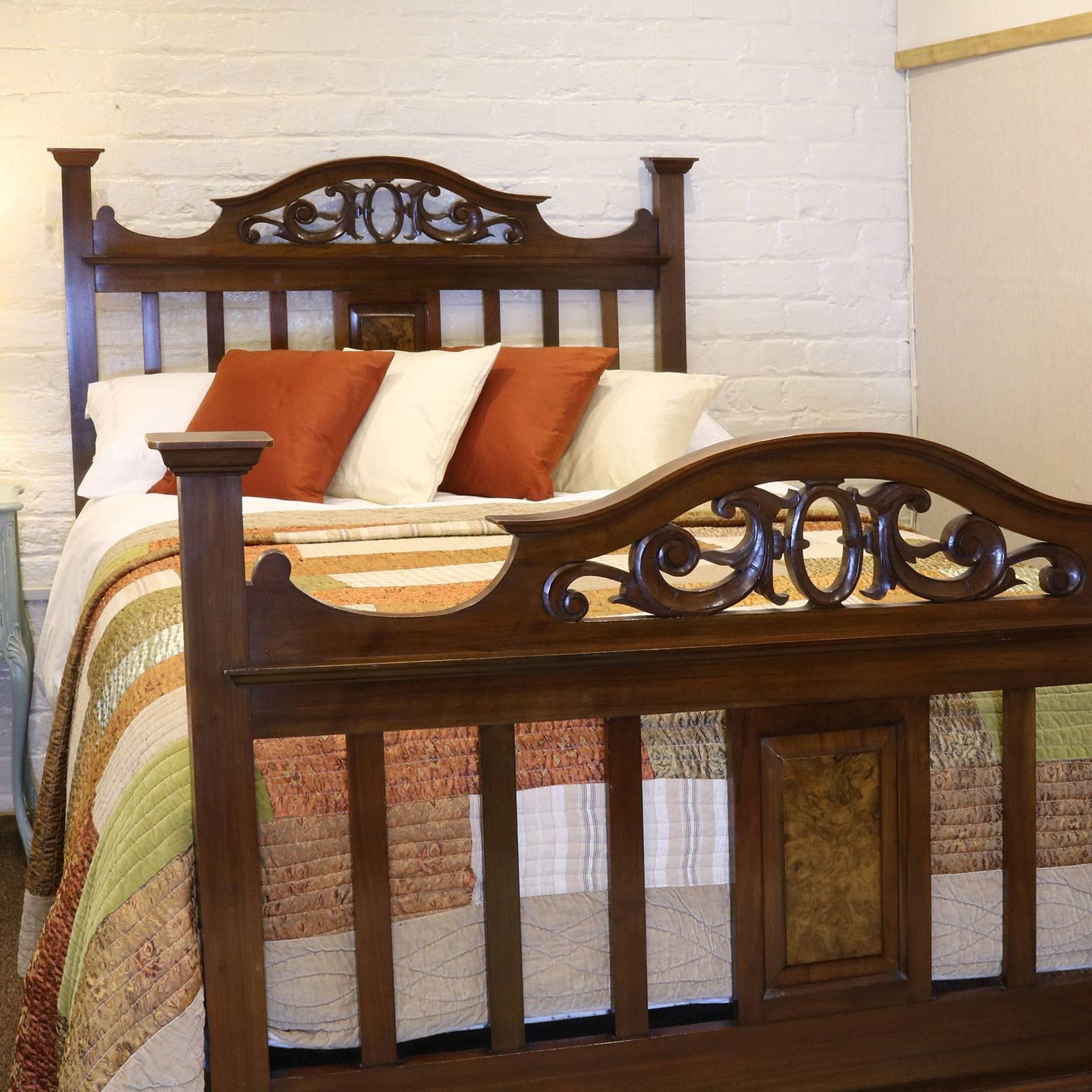 A mahogany bed in the arts and crafts style.

This bed accepts a standard double 4ft 6in wide (54 inches) base and mattress set.

The price is for the bed alone. The base, mattress, bedding and linen are extra and supplied by Seventh Heaven.