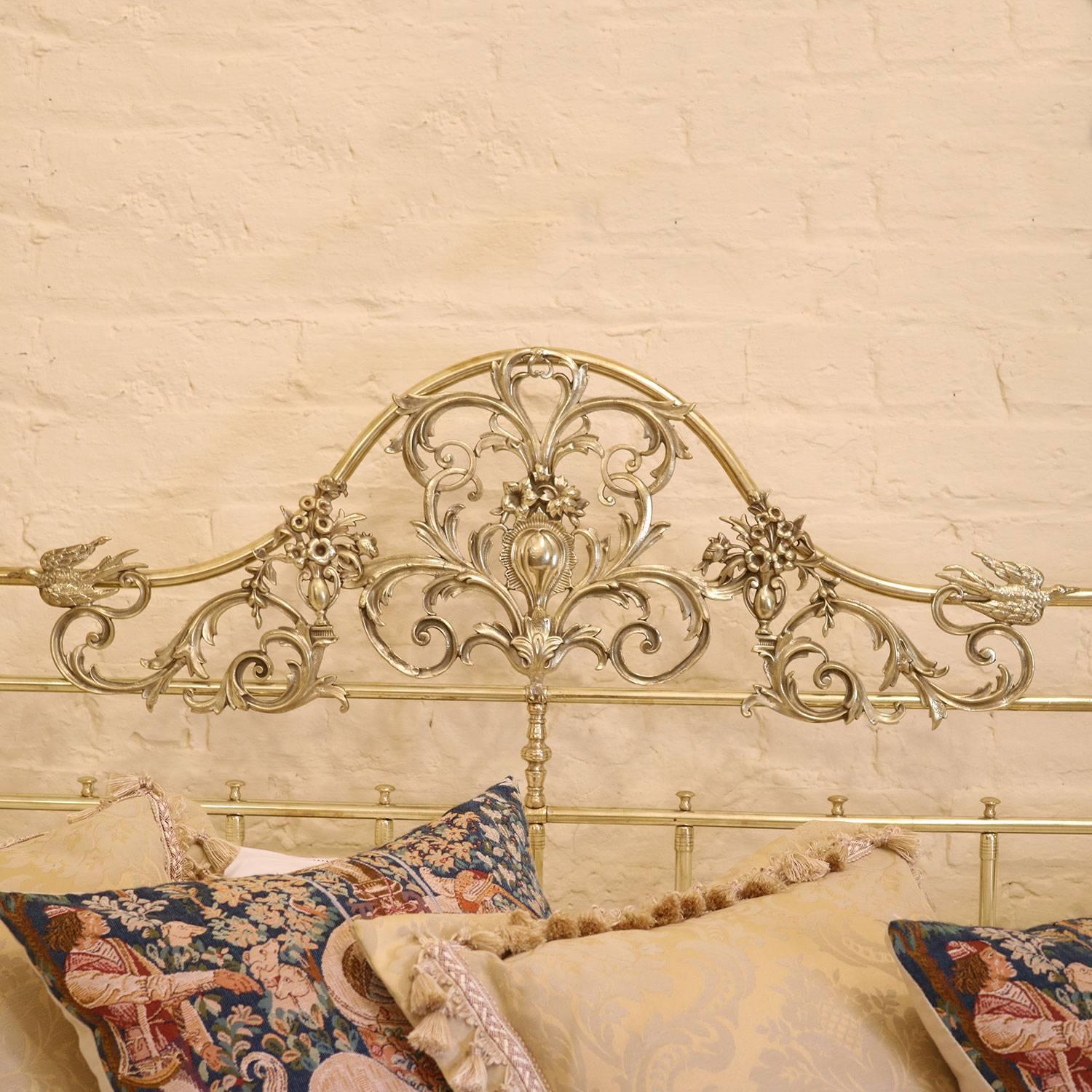 English All Brass Wide Four Poster Bed with Song Bird Castings, M4P21