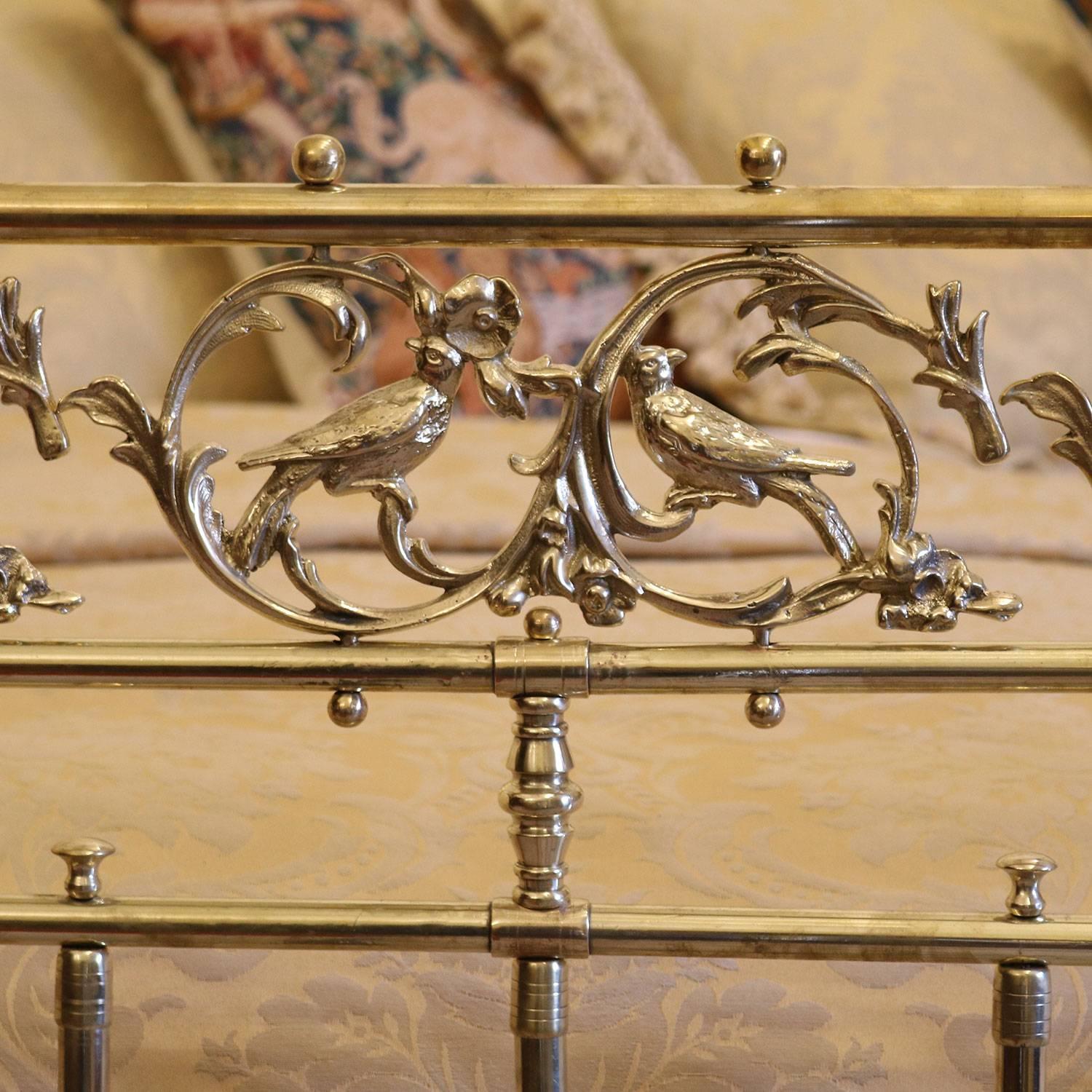 Victorian All Brass Wide Four Poster Bed with Song Bird Castings, M4P21