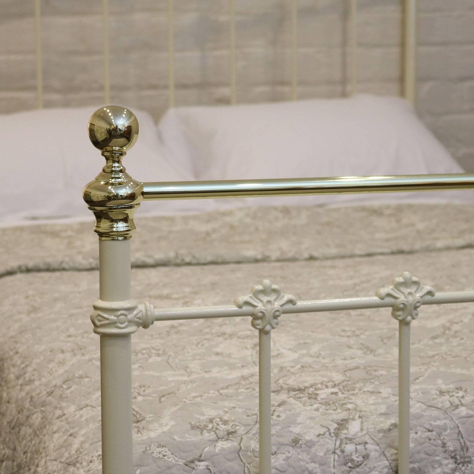 English Double Victorian Brass and Iron Bed in Cream MD47